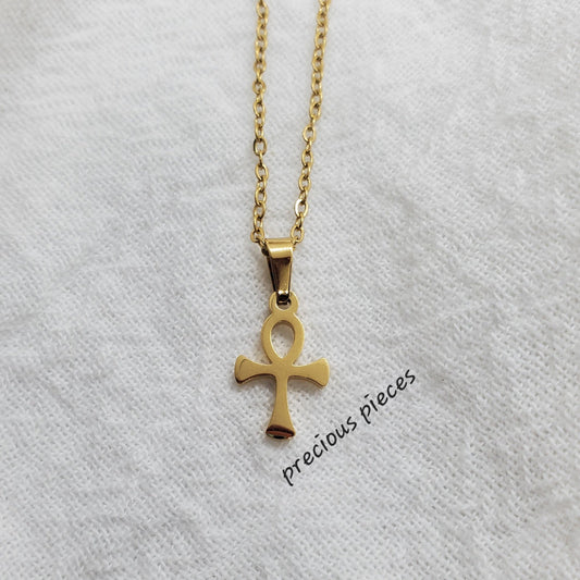 Small Gold Ankh Cross Necklace