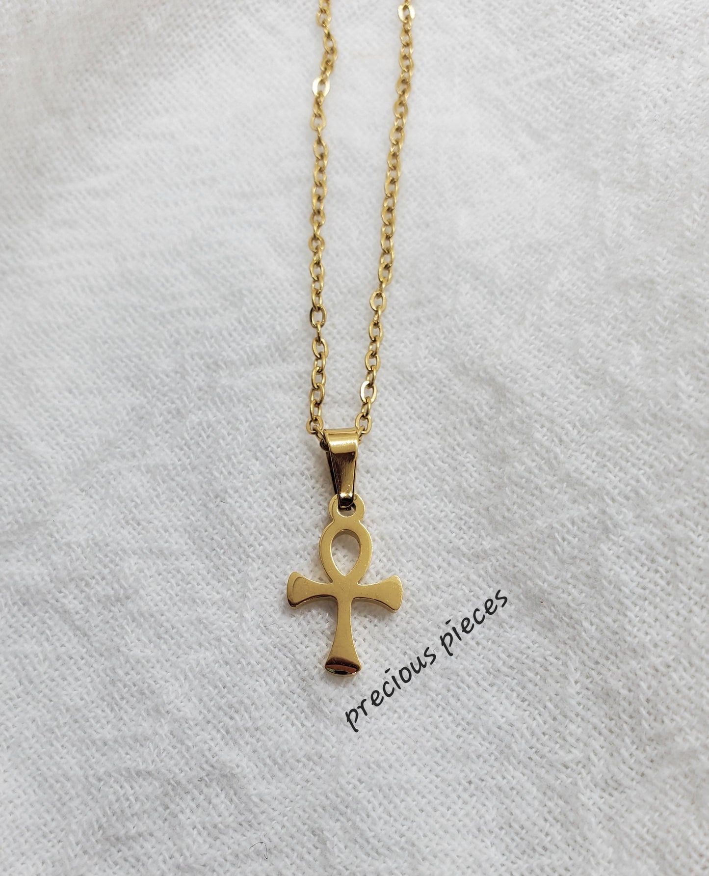 Small Gold Ankh Cross Necklace