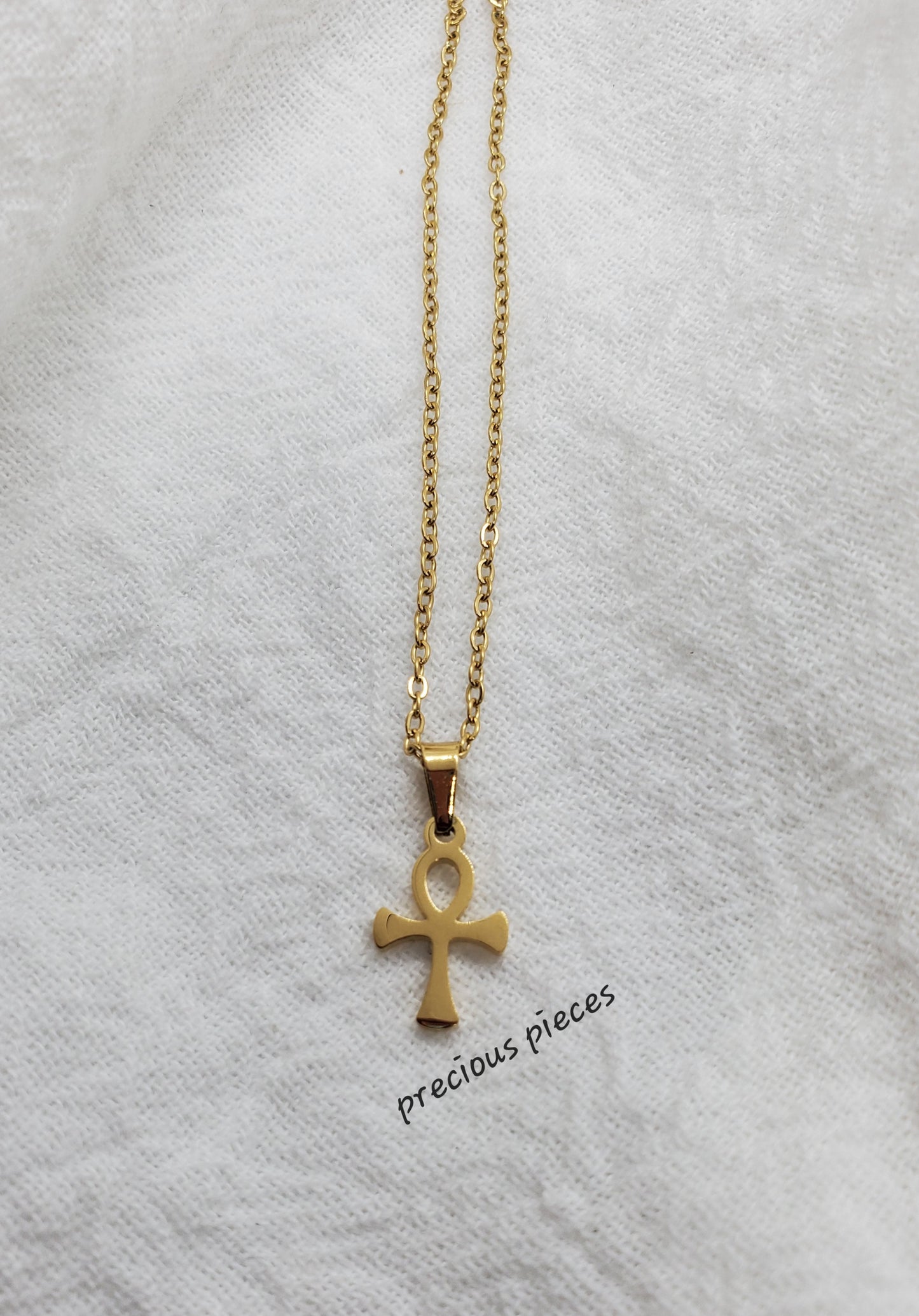 Small Gold Ankh Cross Necklace