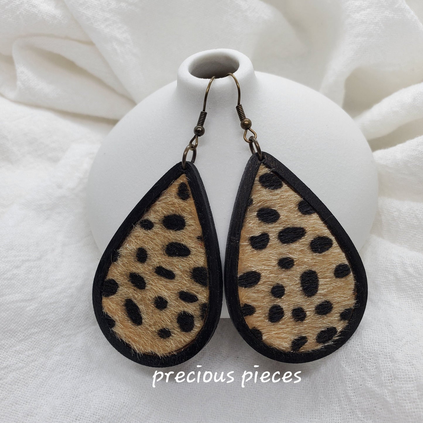 Faux Fur Leopard Print Teardrop Earrings