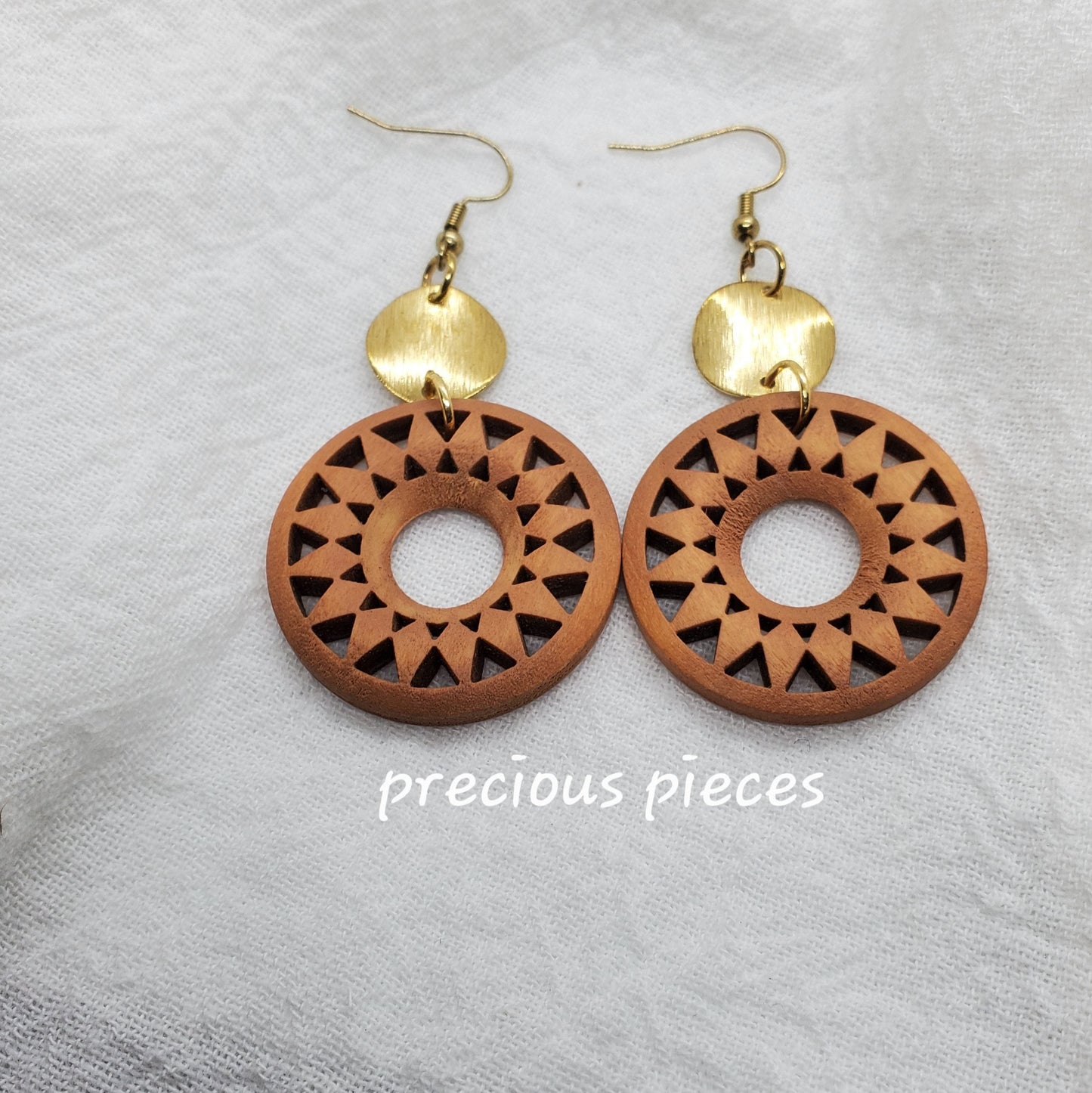 Natural Wood  Earrings with Gold Plated Brass Accent