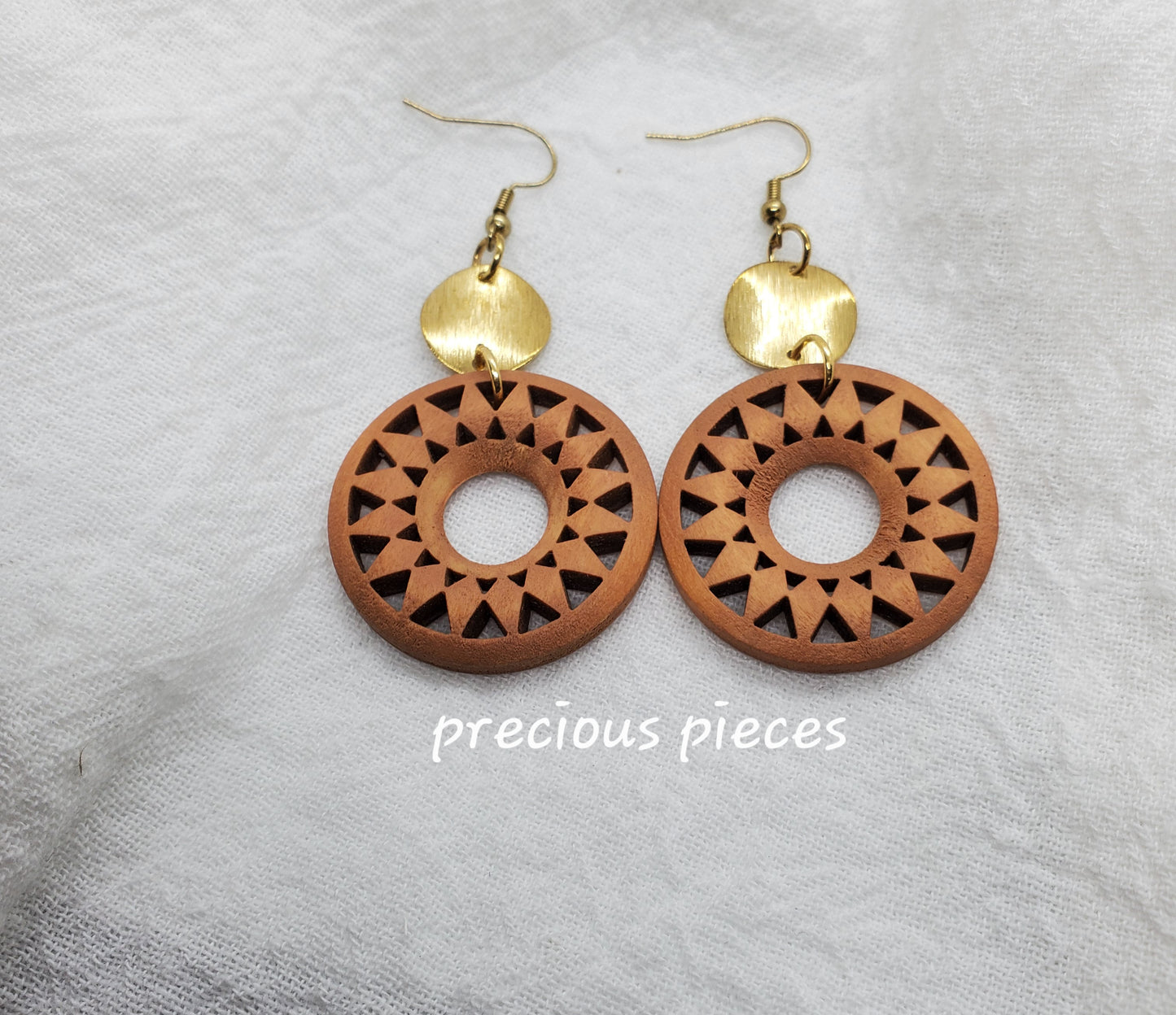 Natural Wood  Earrings with Gold Plated Brass Accent