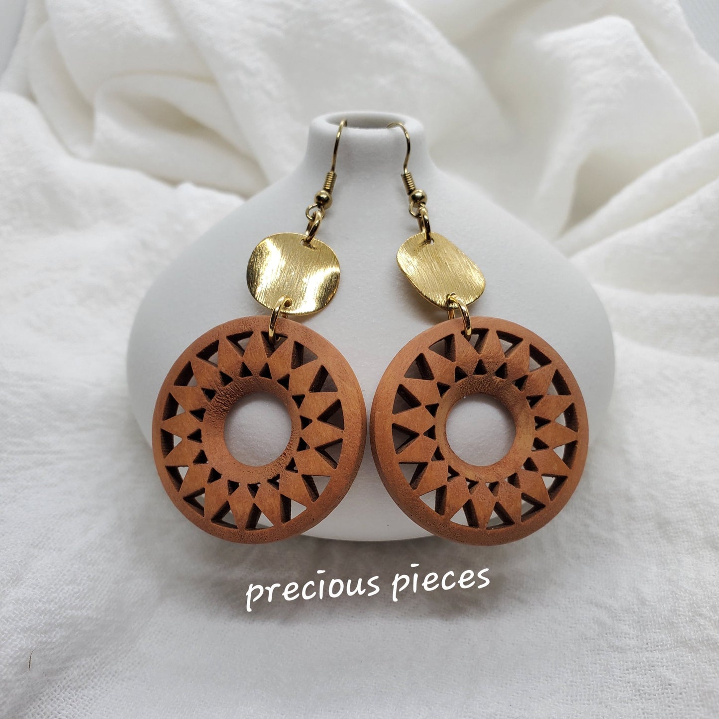 Natural Wood  Earrings with Gold Plated Brass Accent