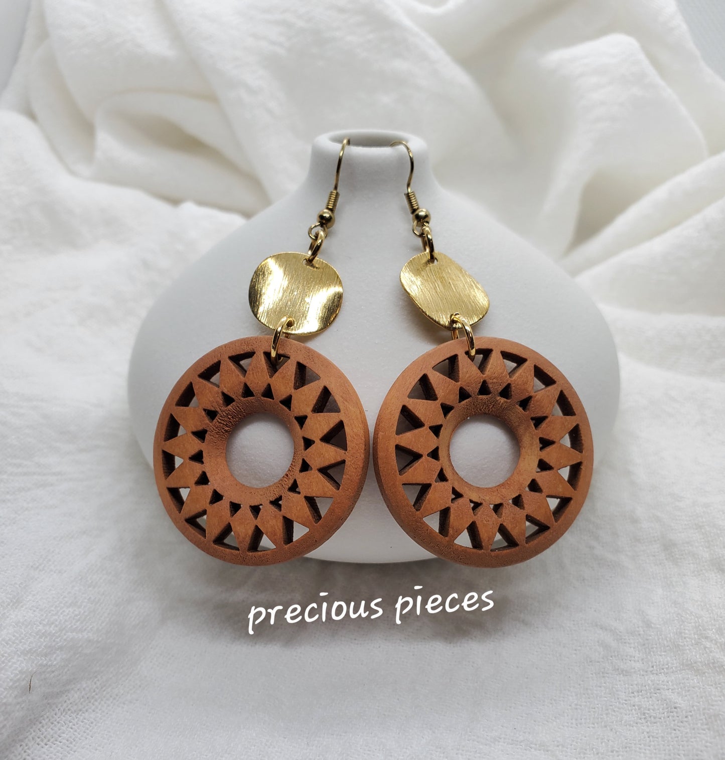 Natural Wood  Earrings with Gold Plated Brass Accent