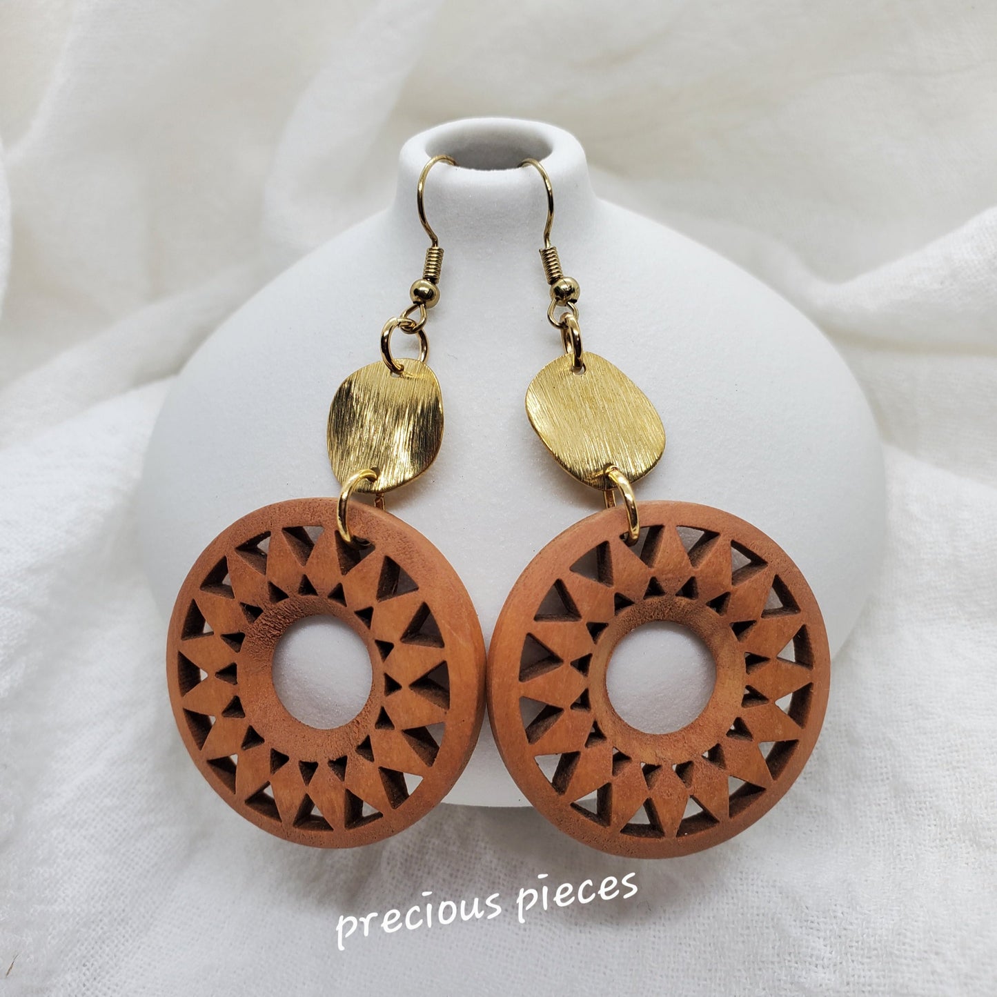 Natural Wood  Earrings with Gold Plated Brass Accent