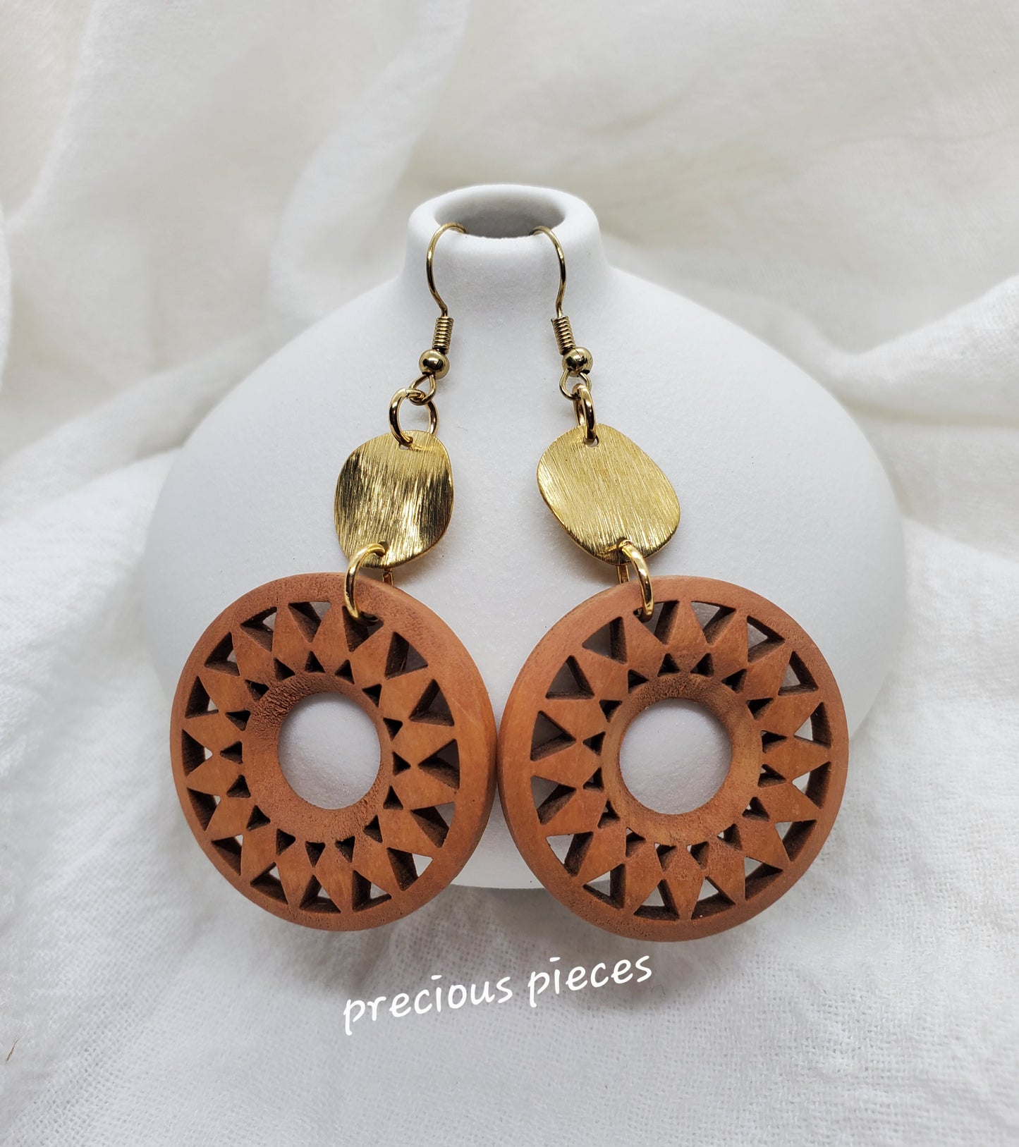 Natural Wood  Earrings with Gold Plated Brass Accent