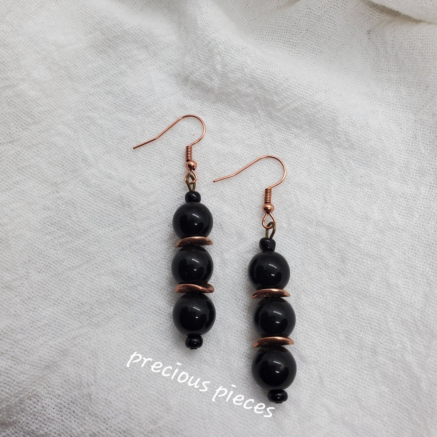 Black Dangle Earrings w/ Rose Gold Spacers