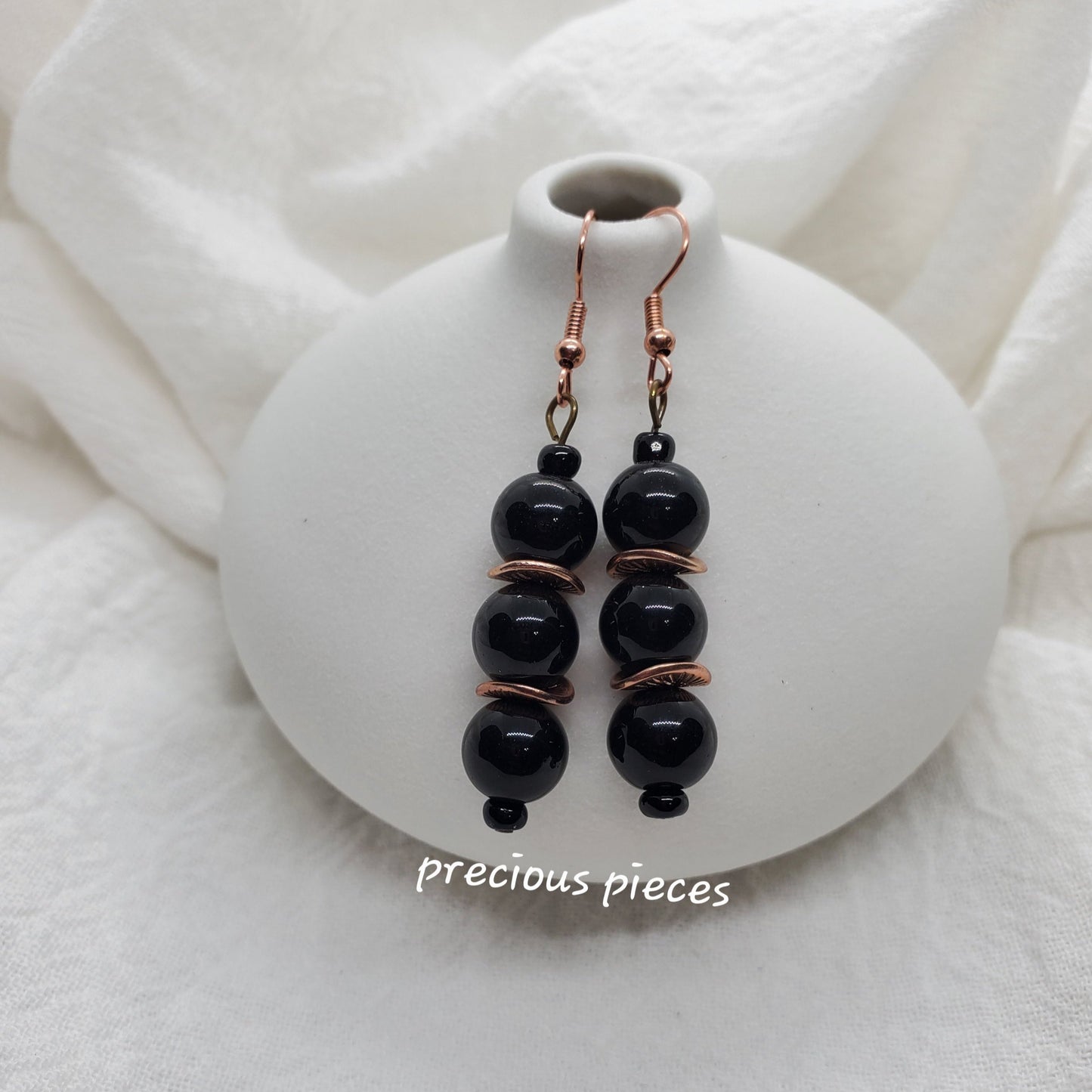 Black Dangle Earrings w/ Rose Gold Spacers