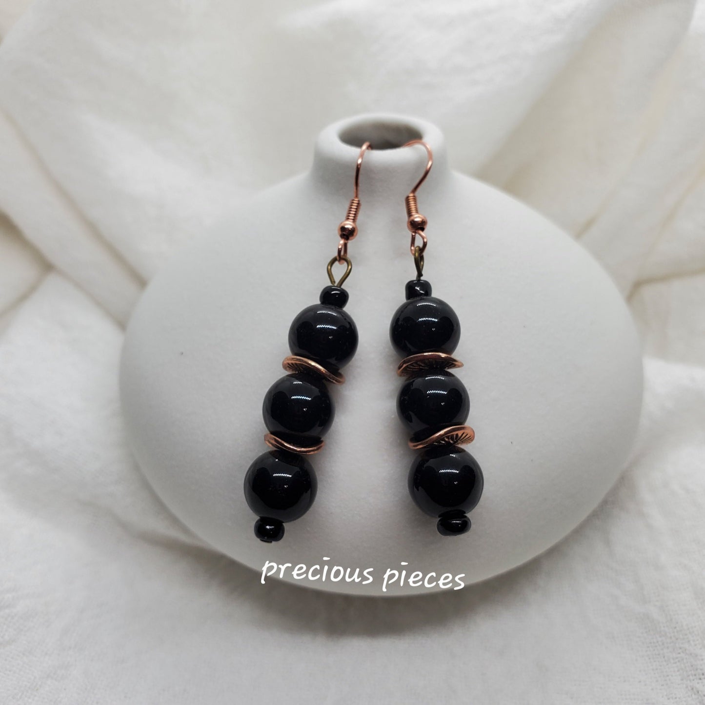 Black Dangle Earrings w/ Rose Gold Spacers