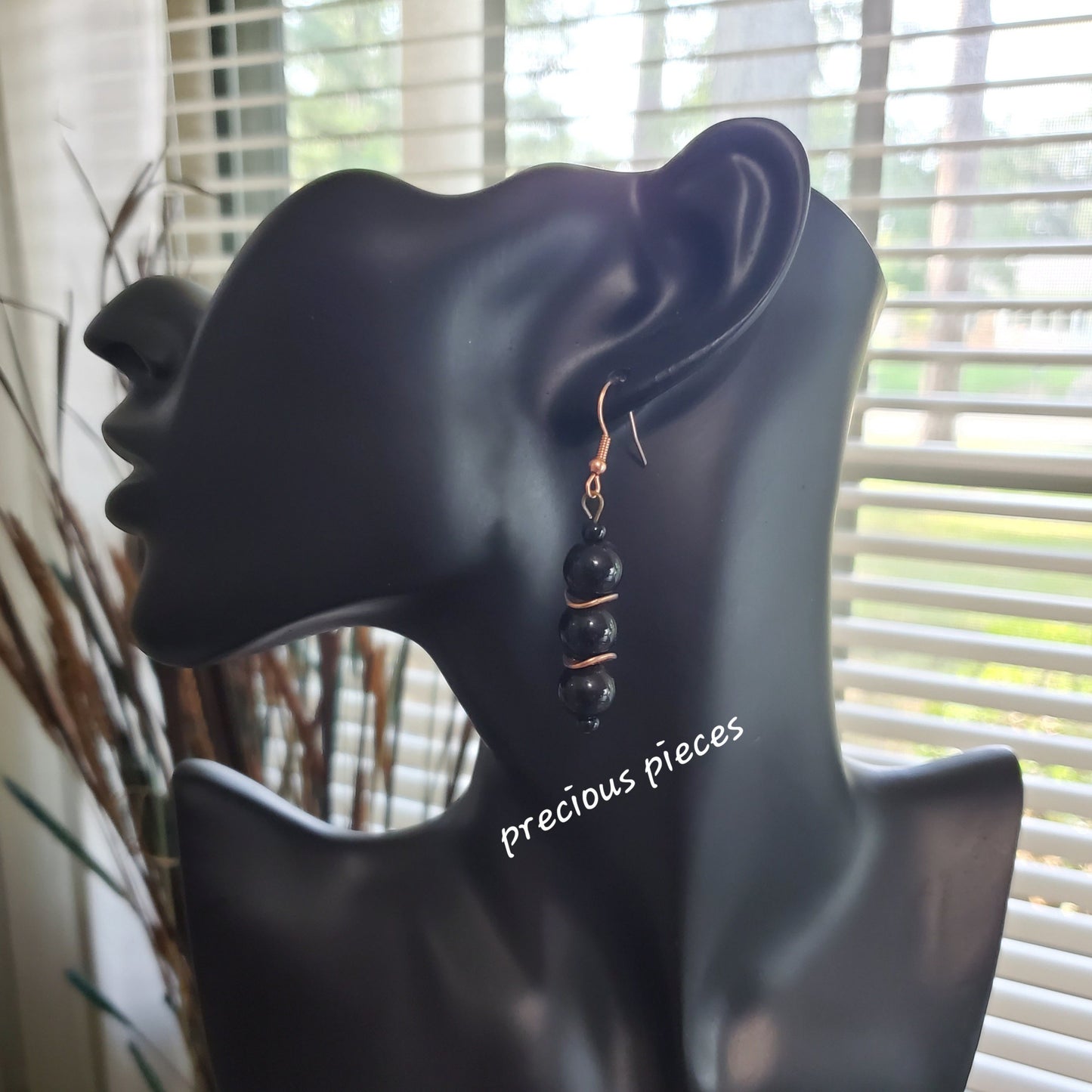 Black Dangle Earrings w/ Rose Gold Spacers