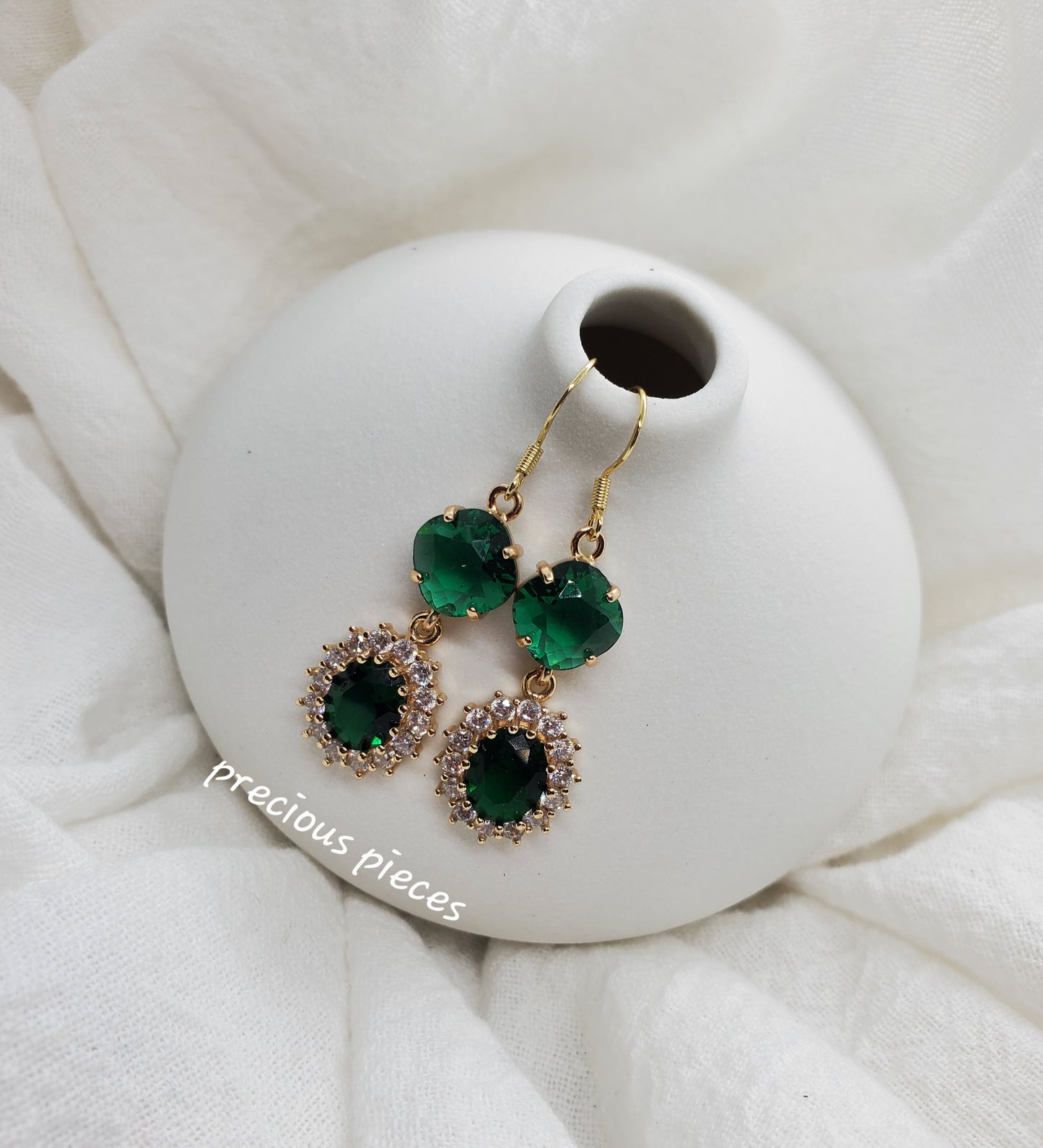 Vintage Emerald Green Hexagon Dangle Earrings