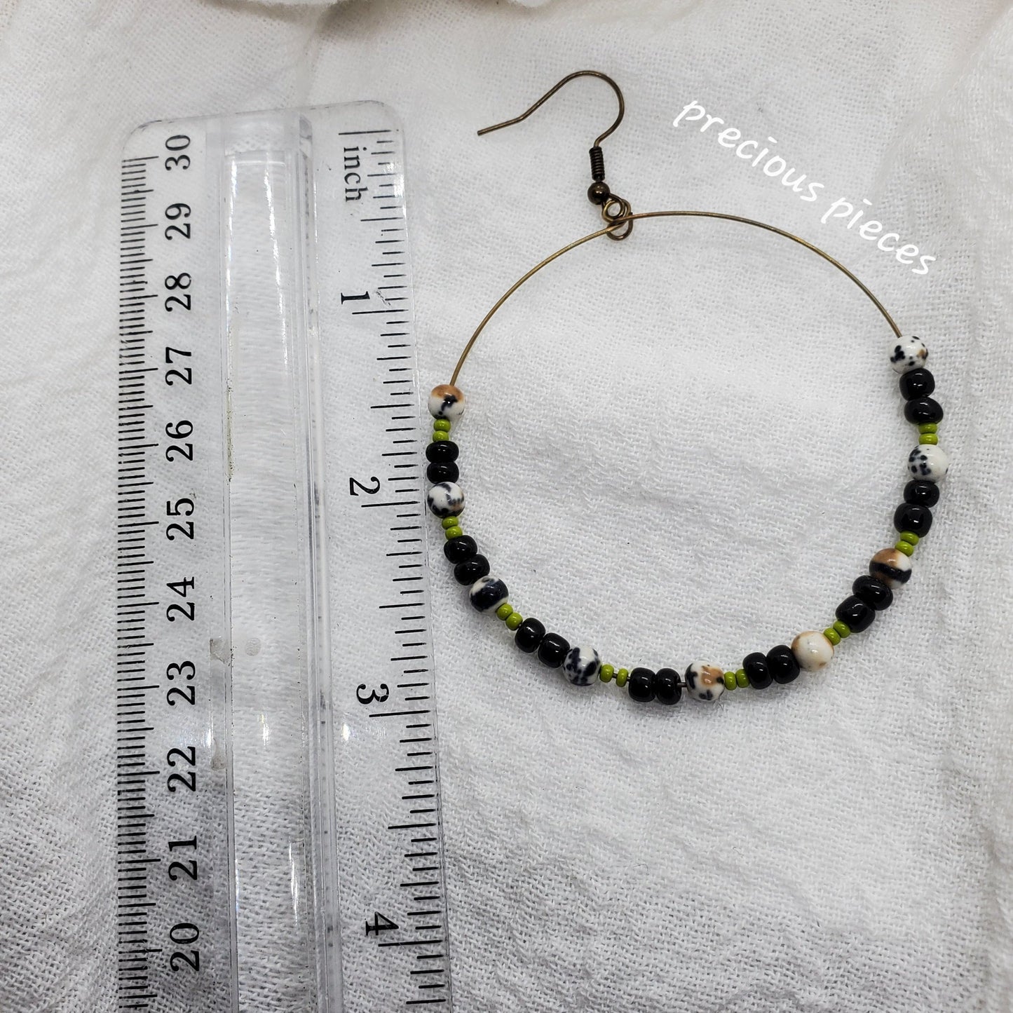 Black, Green, and Marble Beaded Earrings