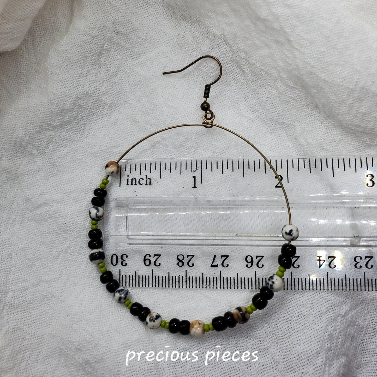 Black, Green, and Marble Beaded Earrings