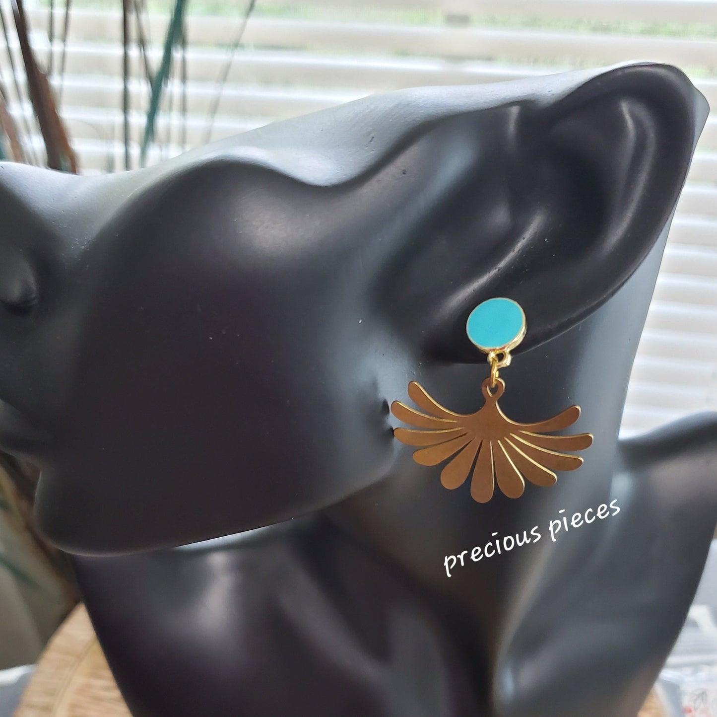 Brass Flower and Turquoise Earrings