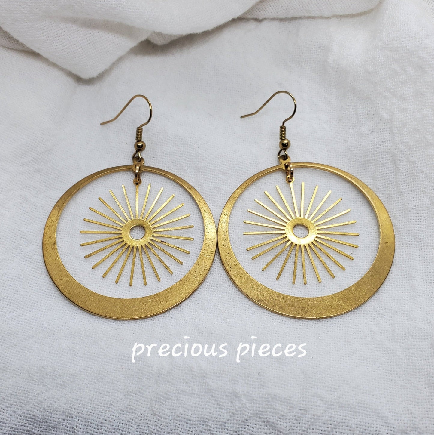 Brass Hoop and Sun Shaped Earrings