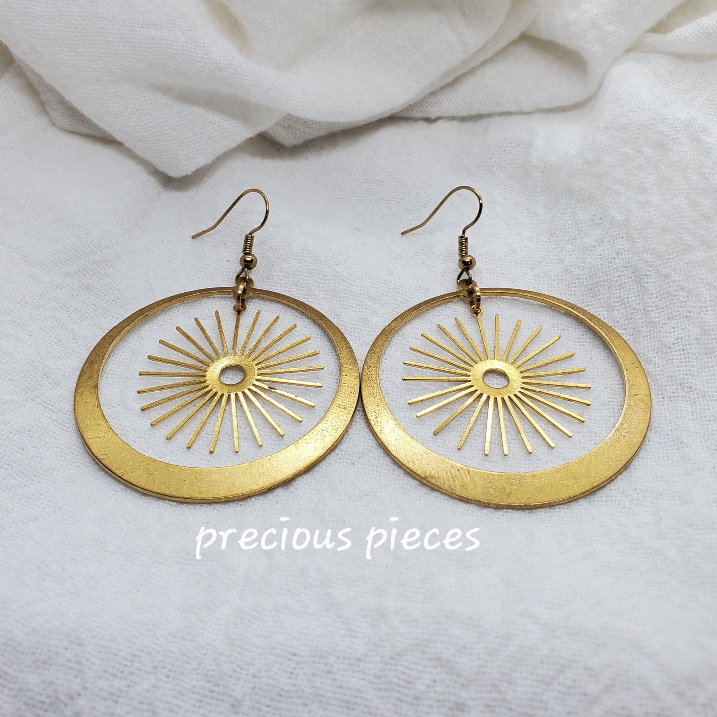 Brass Hoop and Sun Shaped Earrings