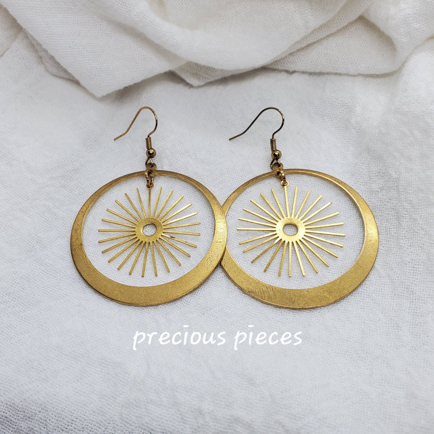 Brass Hoop and Sun Shaped Earrings