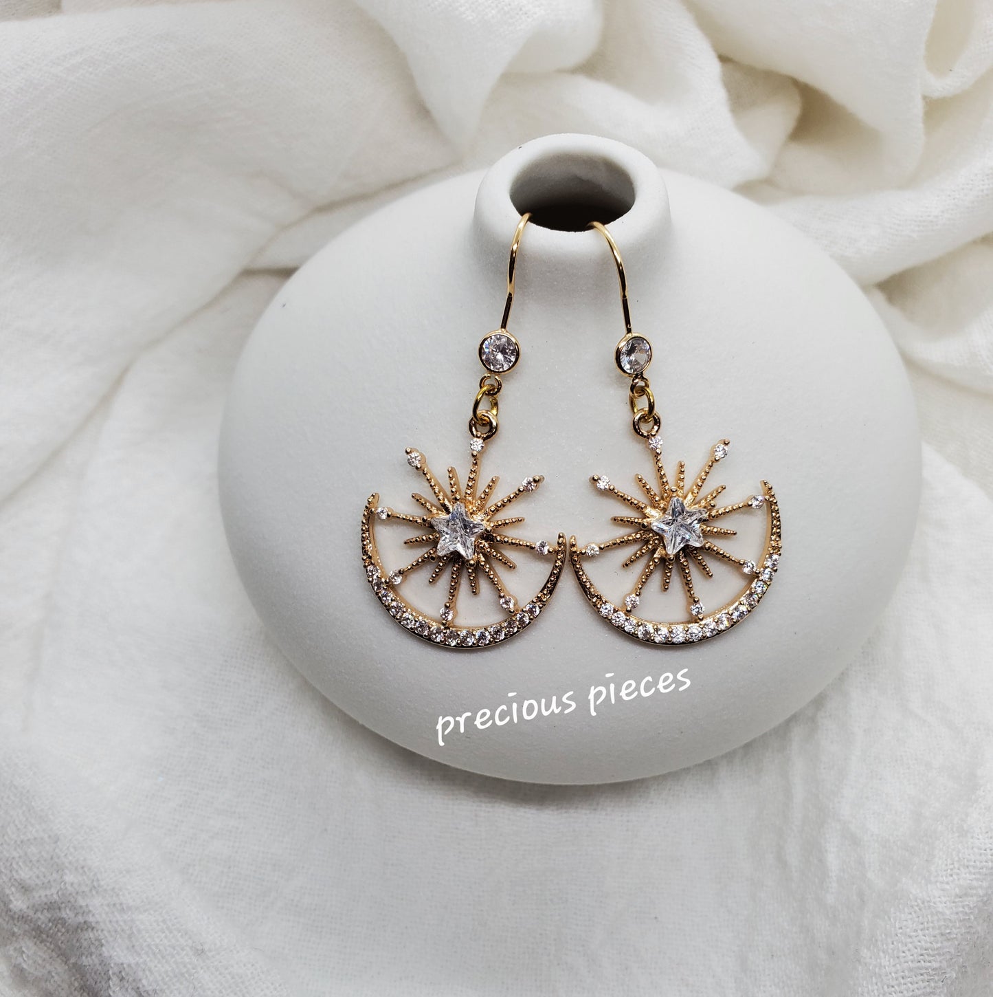 Cubic Zirconia Moon and Star Earrings