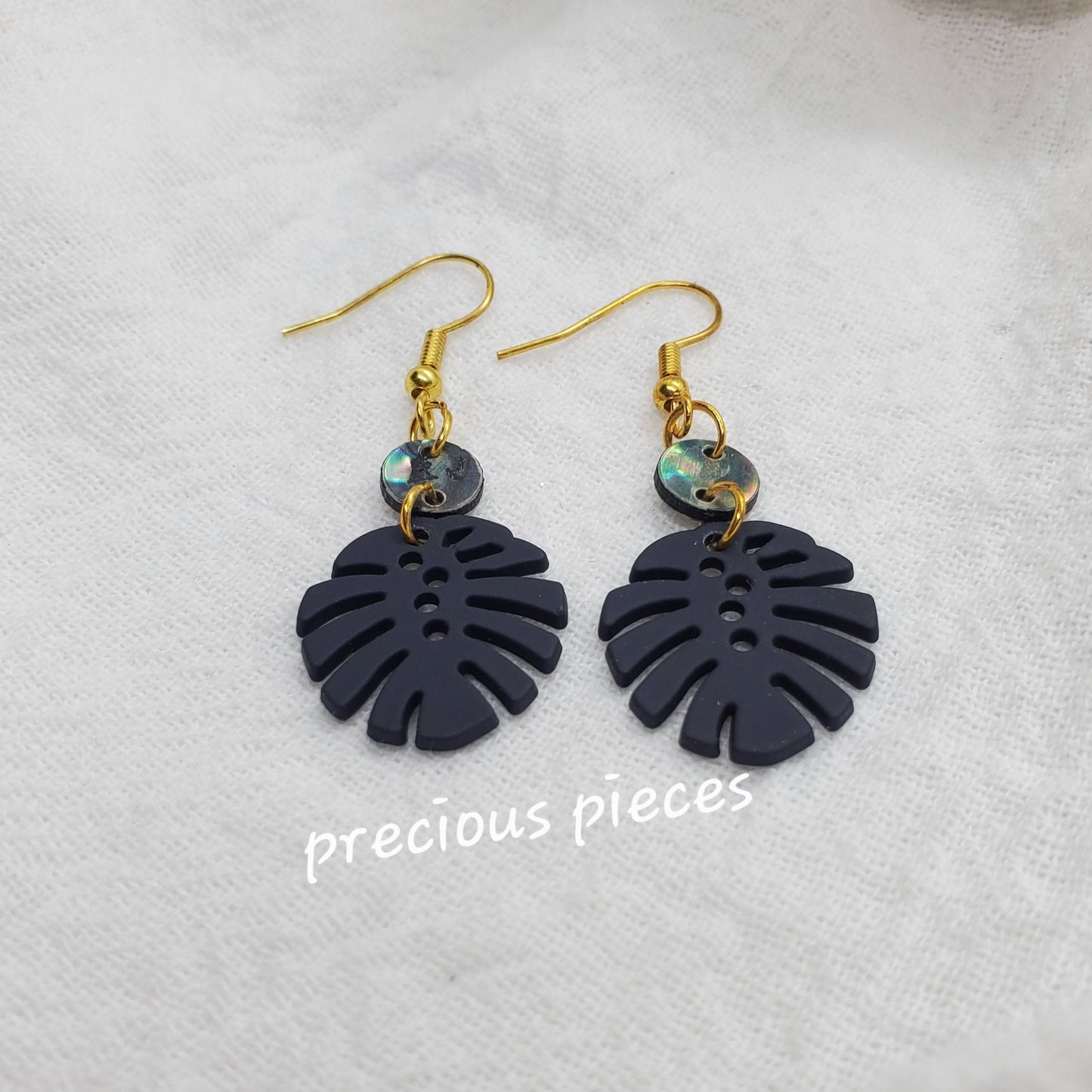 Gray-Black Monstera Leaf Earrings