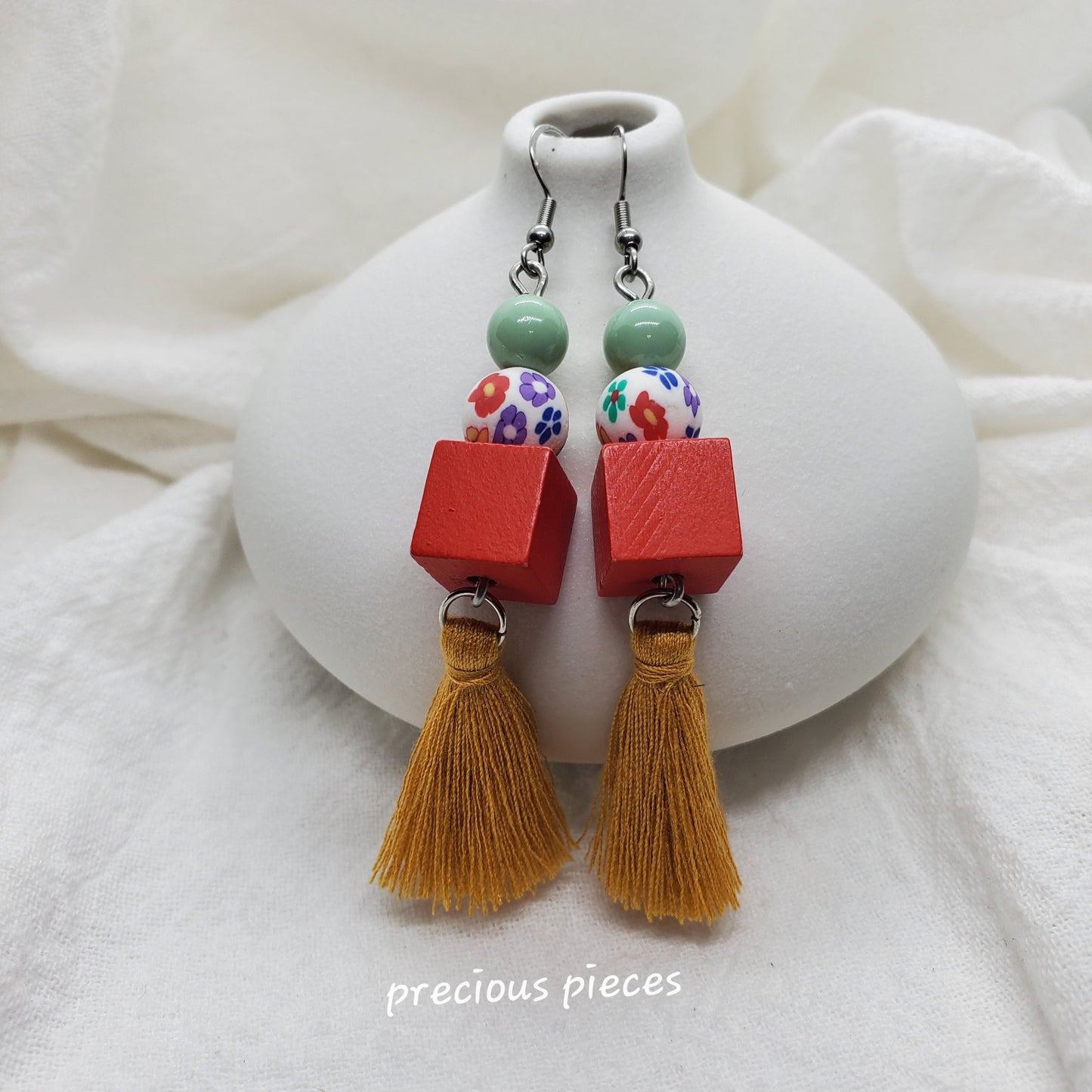 Flower Beaded Boho Tassel Earrings