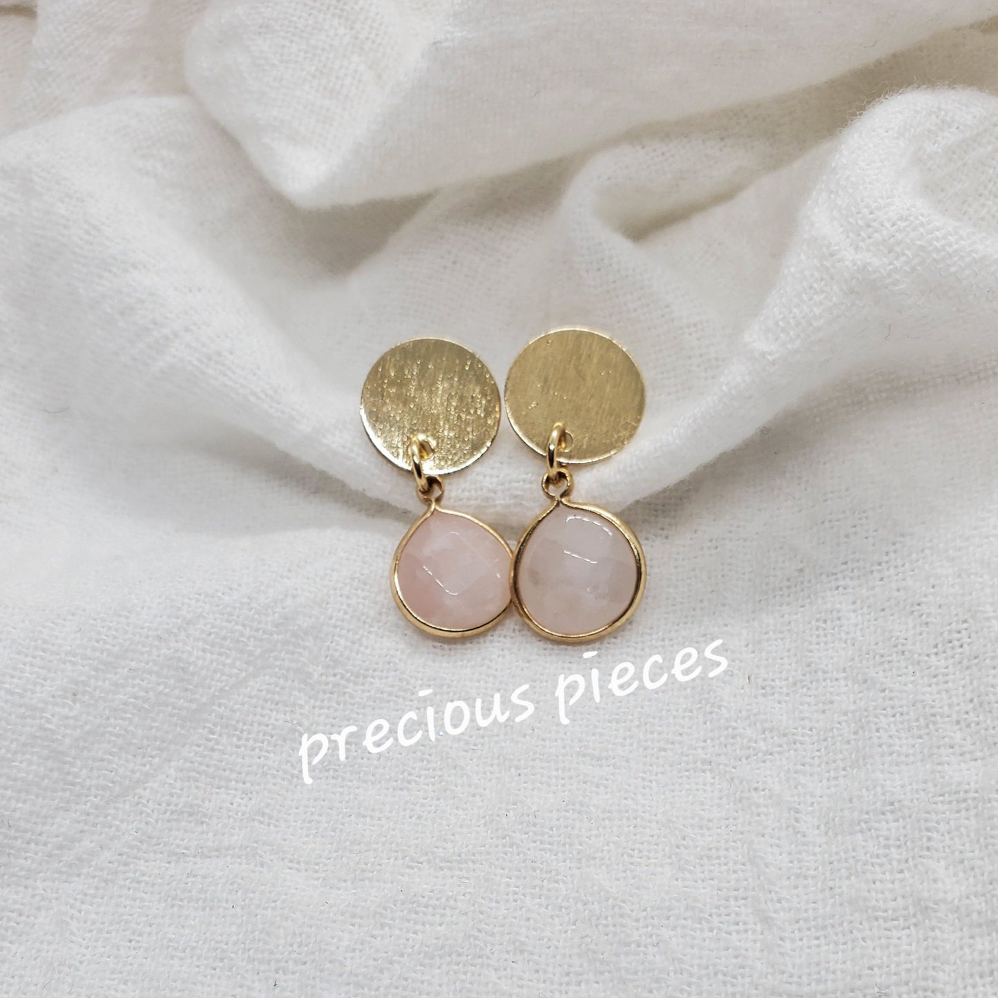 Brass and Rose Quartz Dangle Earrings