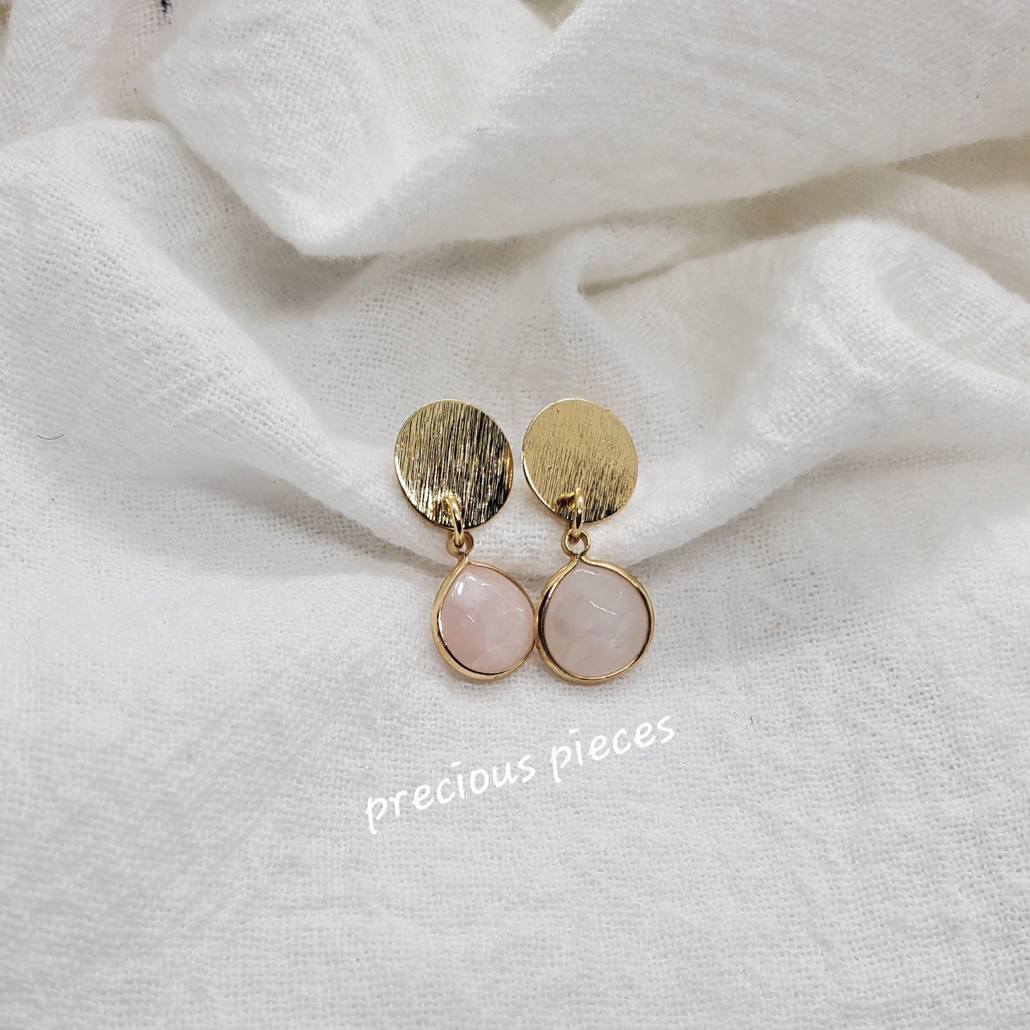 Brass and Rose Quartz Dangle Earrings