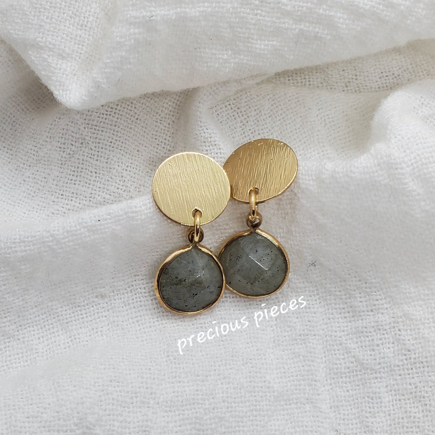 Brass and Labradorite Dangle Earrings