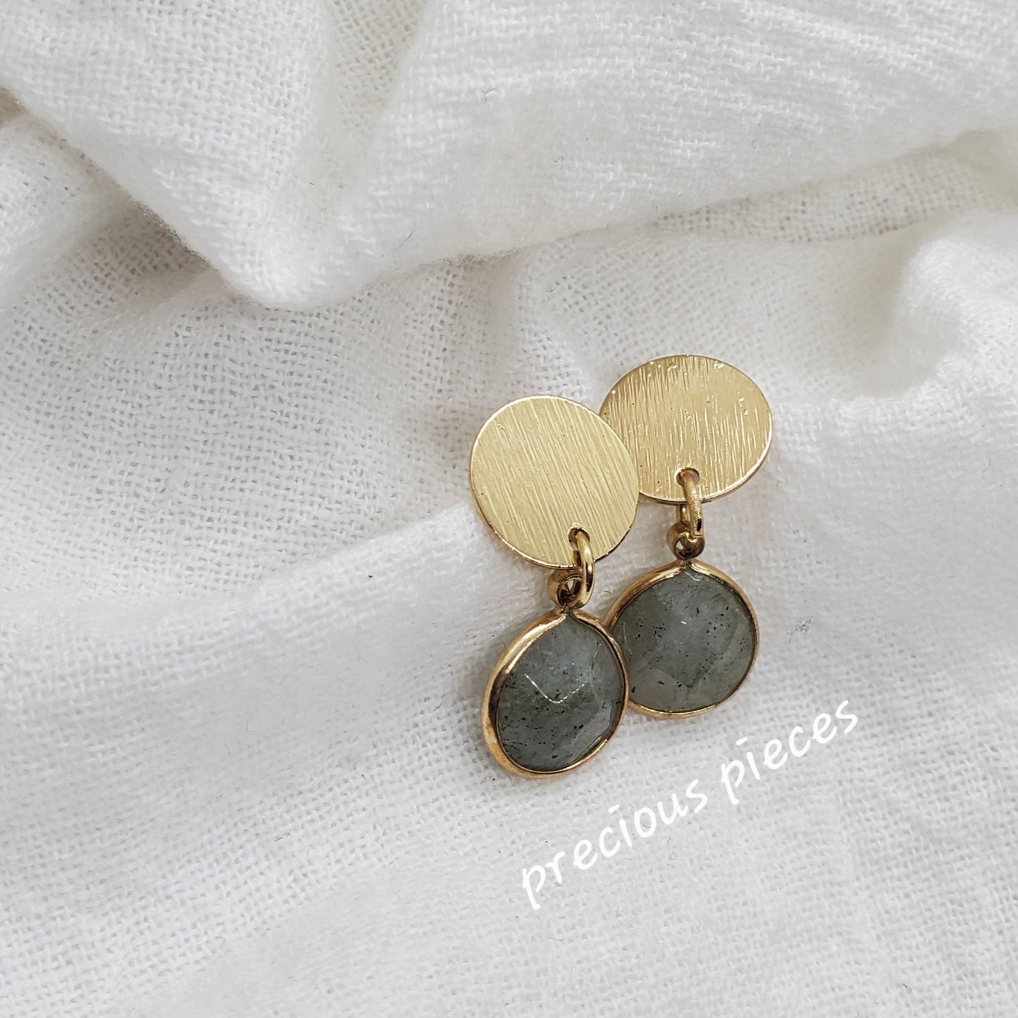 Brass and Labradorite Dangle Earrings