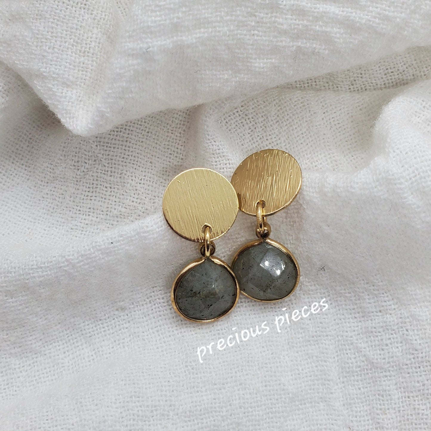 Brass and Labradorite Dangle Earrings