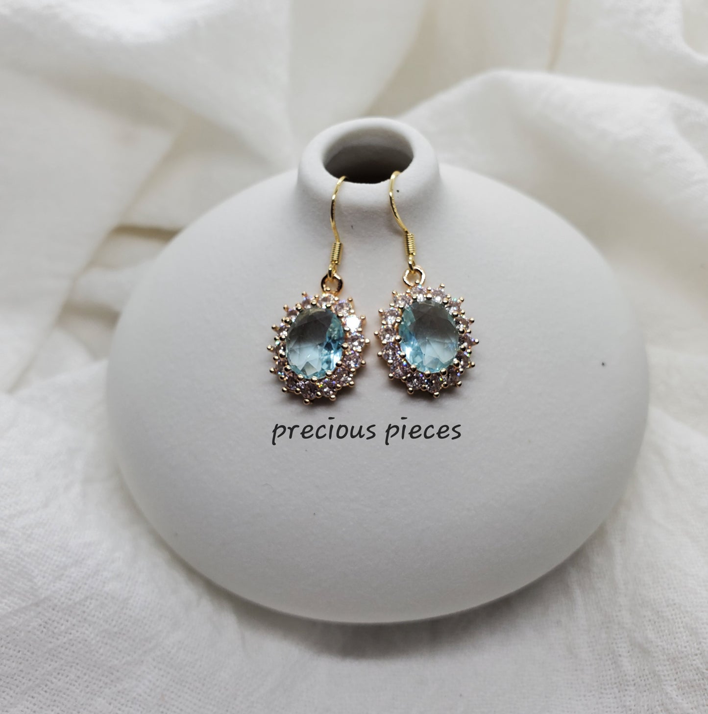 Vintage Oval Glass Ocean Blue Earrings