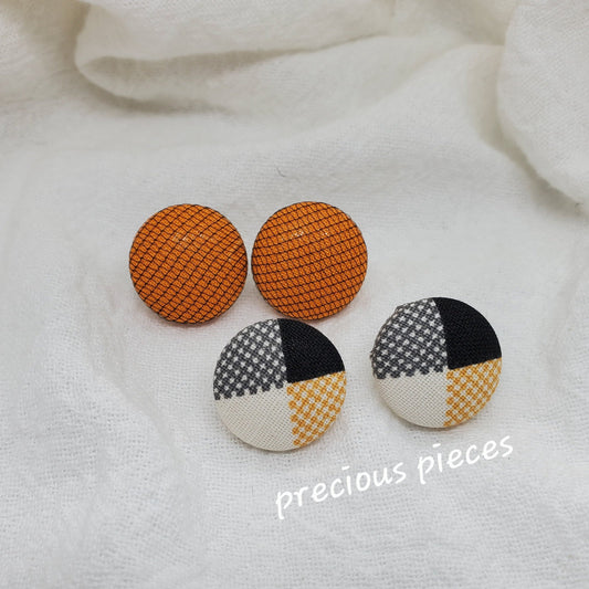 Orange Net and Multicolored Pattern Halloween Fabric Earrings