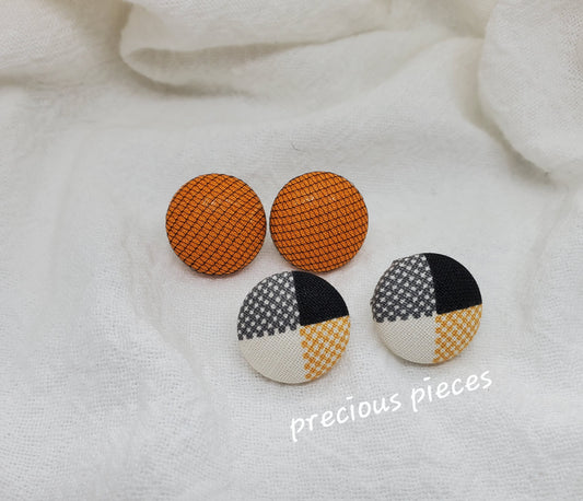 Orange Net and Multicolored Pattern Halloween Fabric Earrings