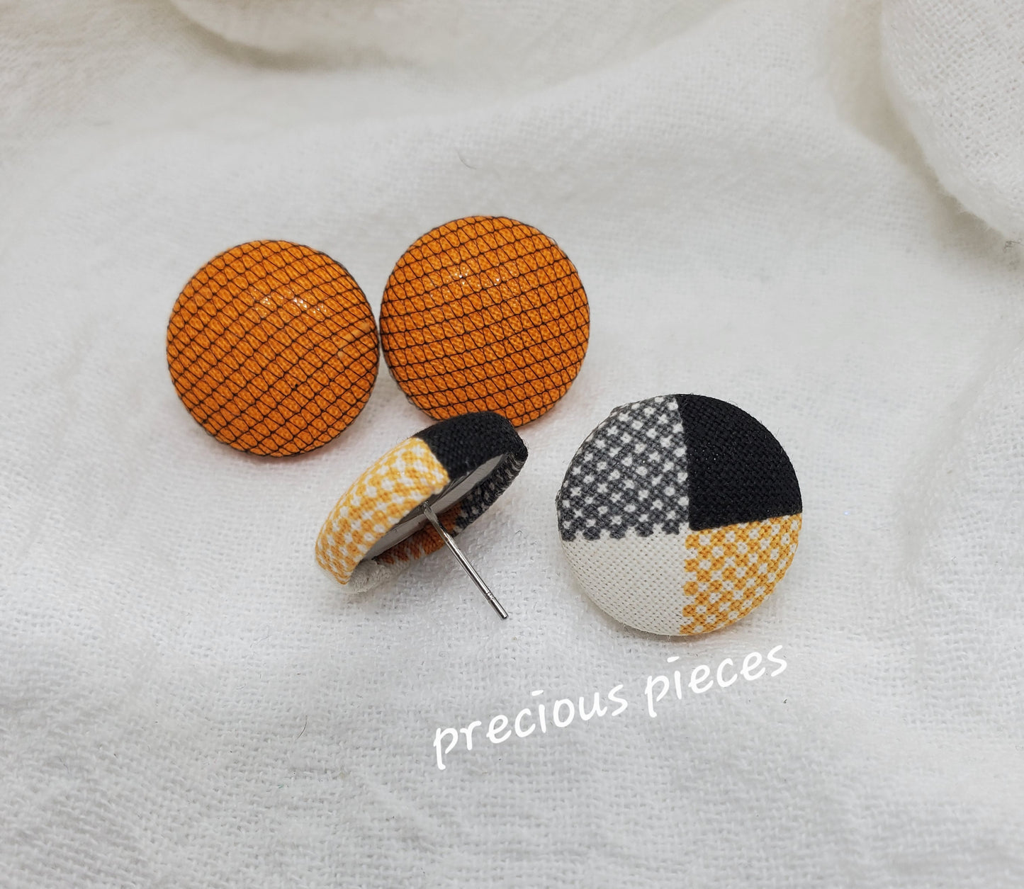 Orange Net and Multicolored Pattern Halloween Fabric Earrings