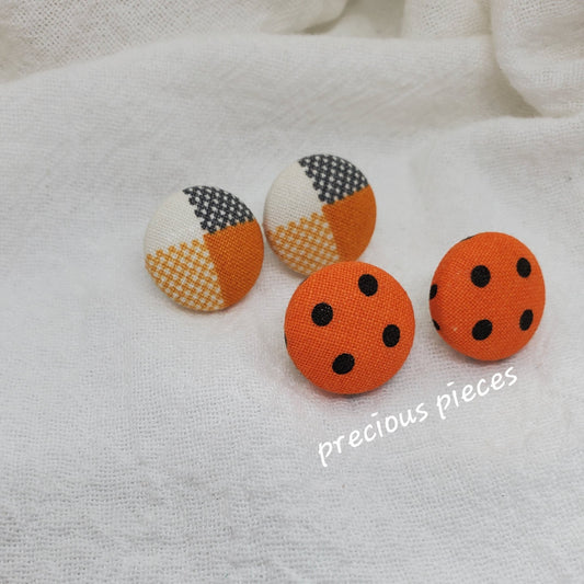 Orange and Black Polka-dot Halloween Fabric Earrings