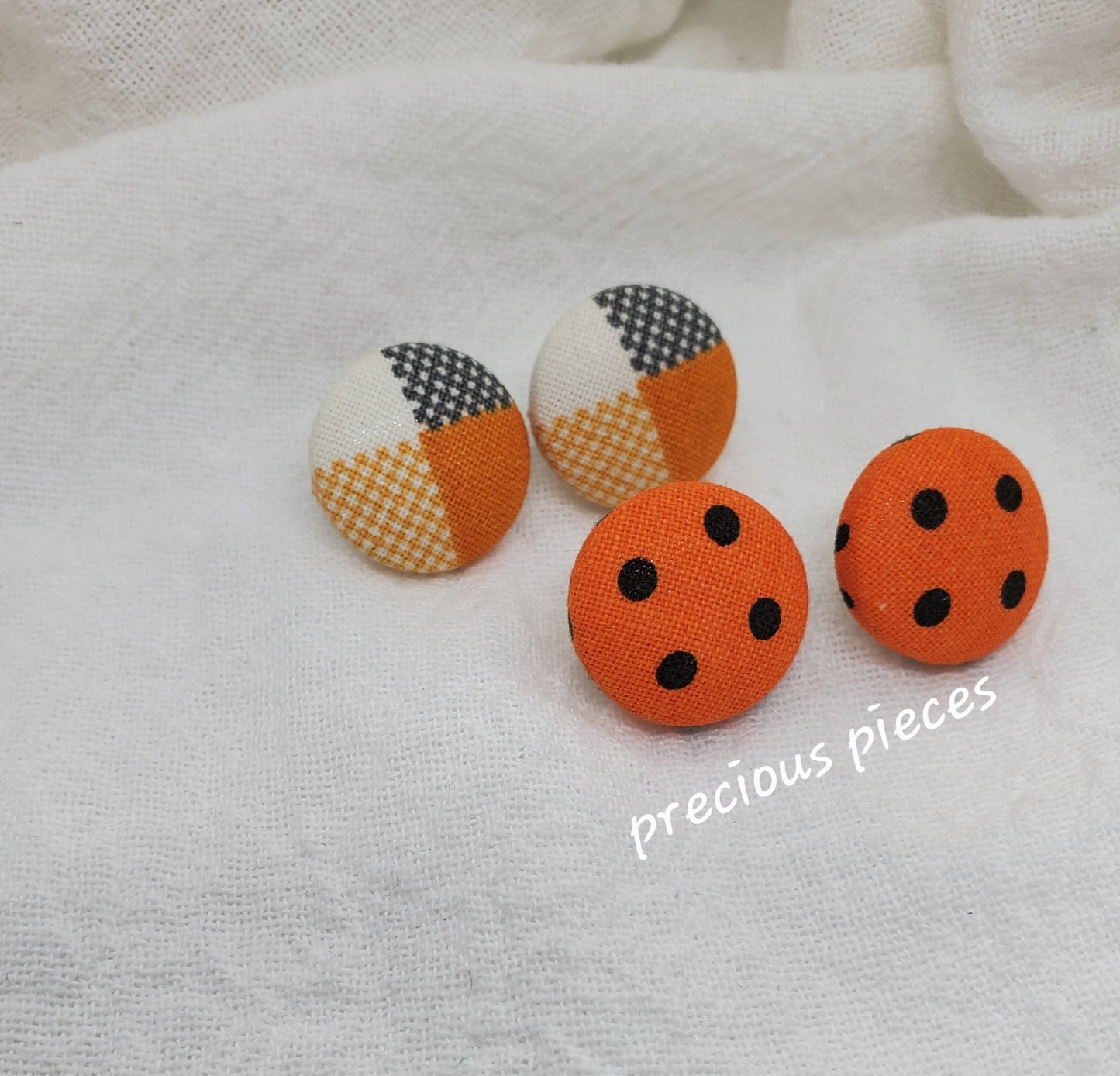 Orange and Black Polka-dot Halloween Fabric Earrings