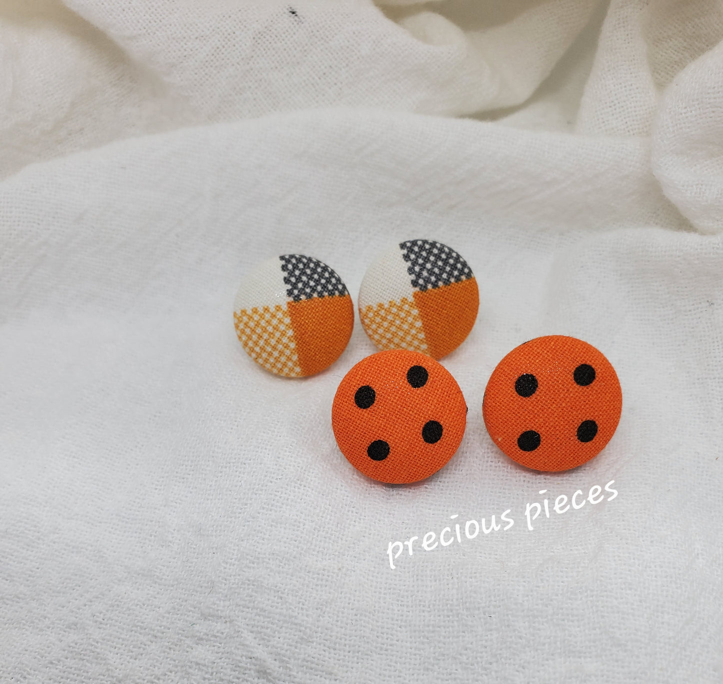 Orange and Black Polka-dot Halloween Fabric Earrings