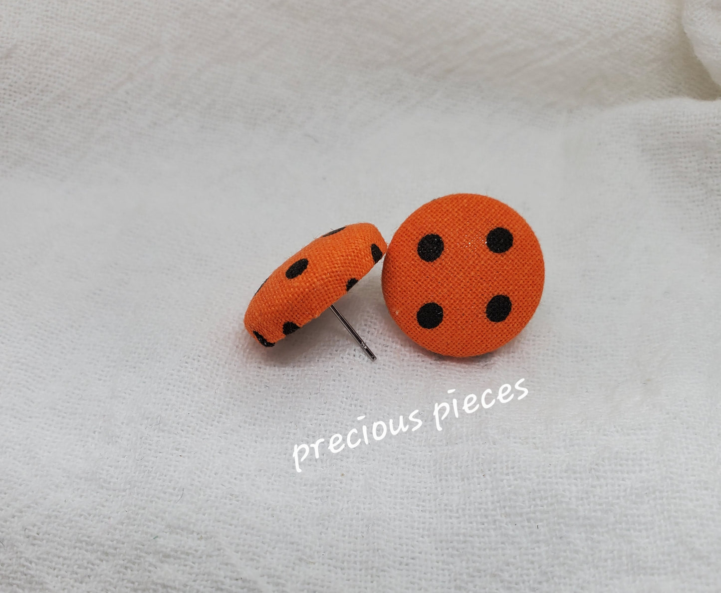 Orange and Black Polka-dot Halloween Fabric Earrings