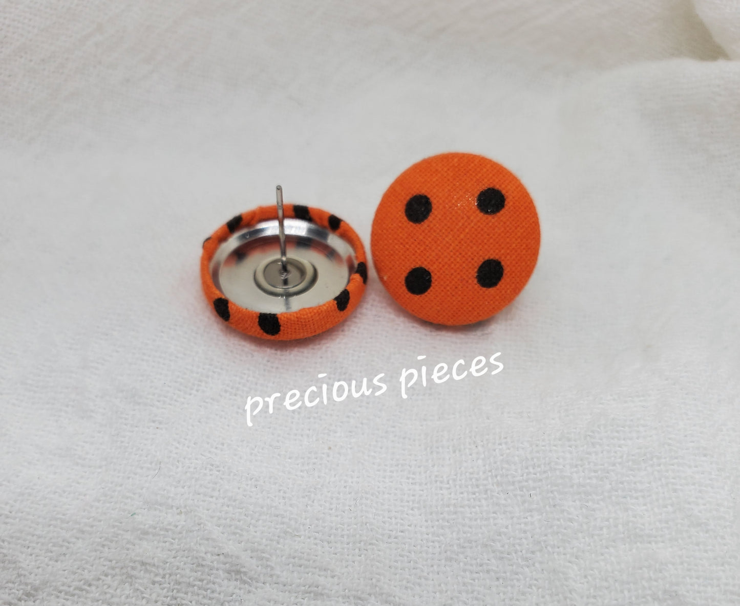 Orange and Black Polka-dot Halloween Fabric Earrings