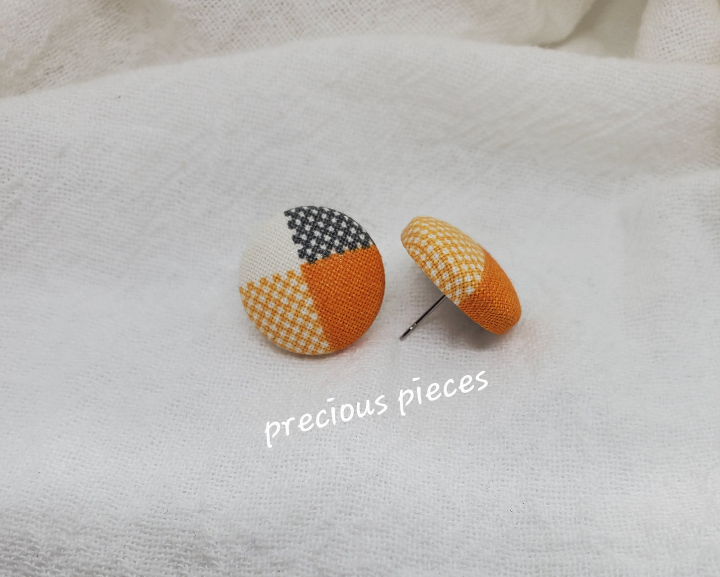 Orange and Black Polka-dot Halloween Fabric Earrings