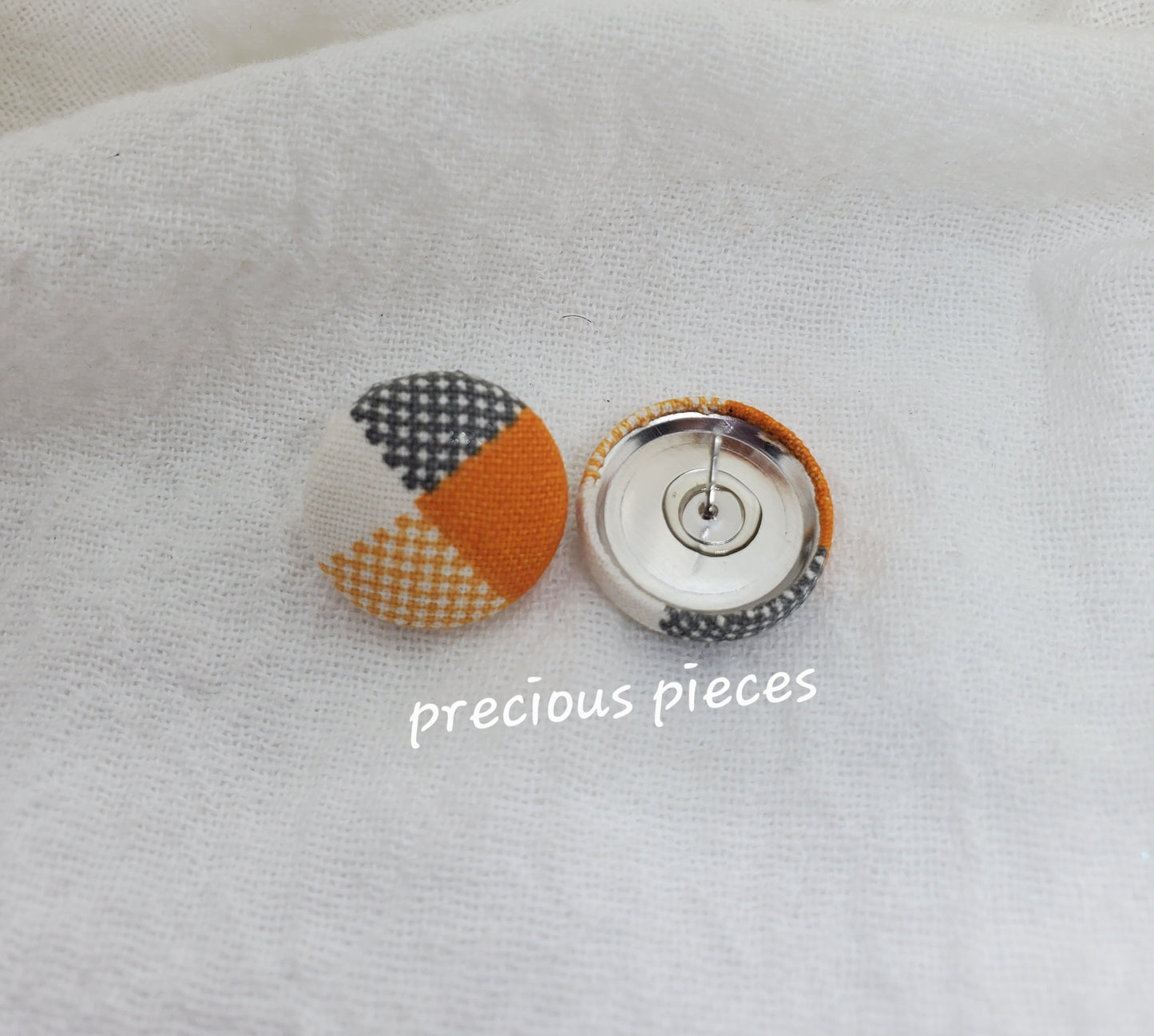 Orange and Black Polka-dot Halloween Fabric Earrings