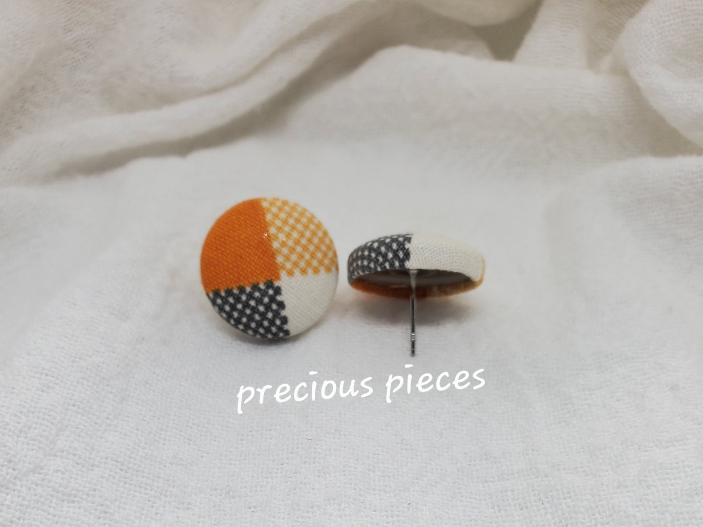 Orange and Black Polka-dot Halloween Fabric Earrings