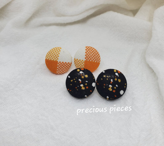 Orange and White Pattern Halloween Fabric Earrings