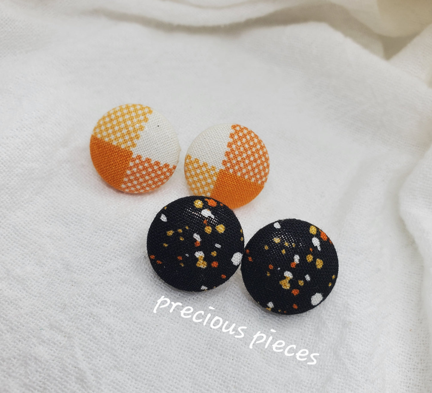 Orange and White Pattern Halloween Fabric Earrings