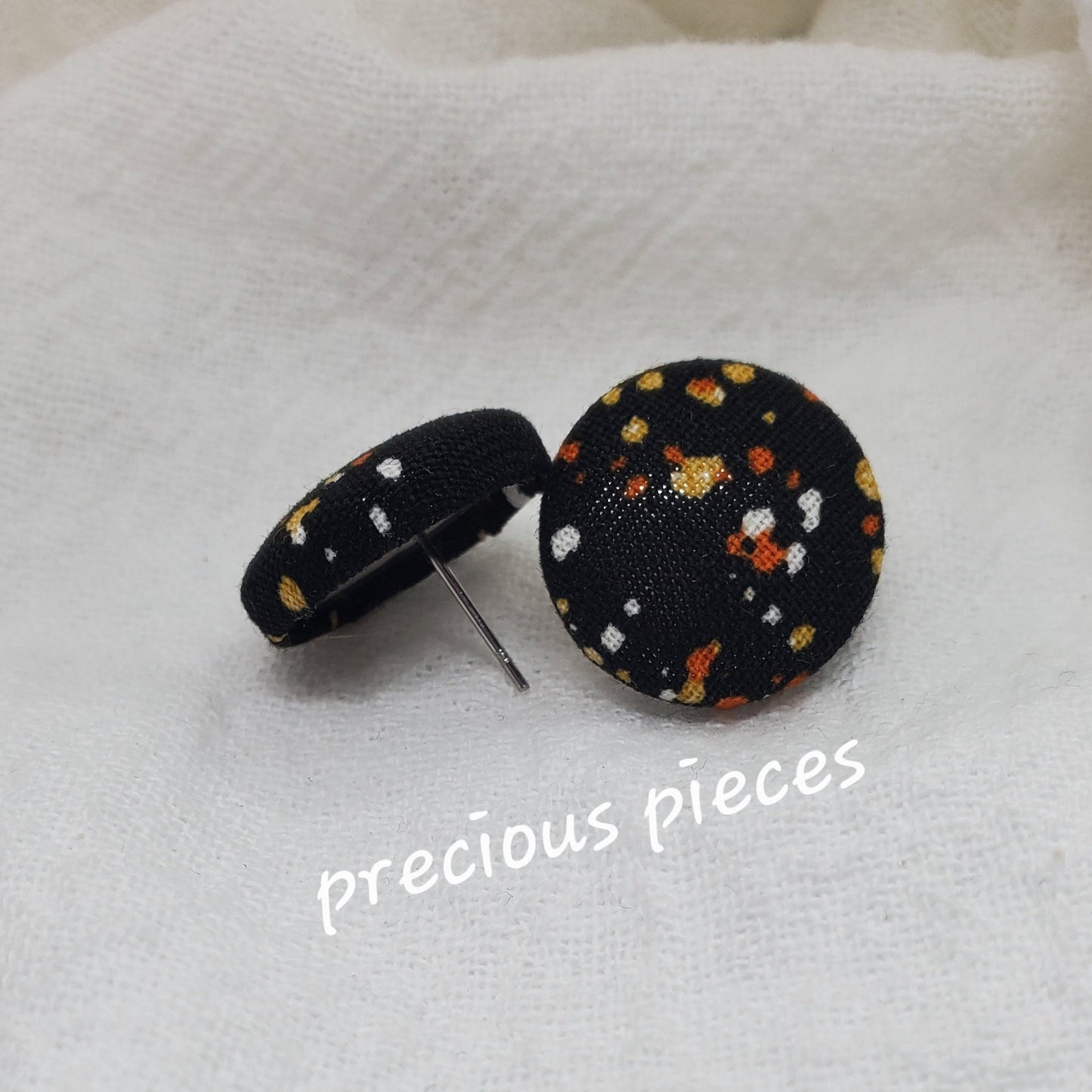 Black w/ Multicolored Polka-dot Halloween Fabric Earrings