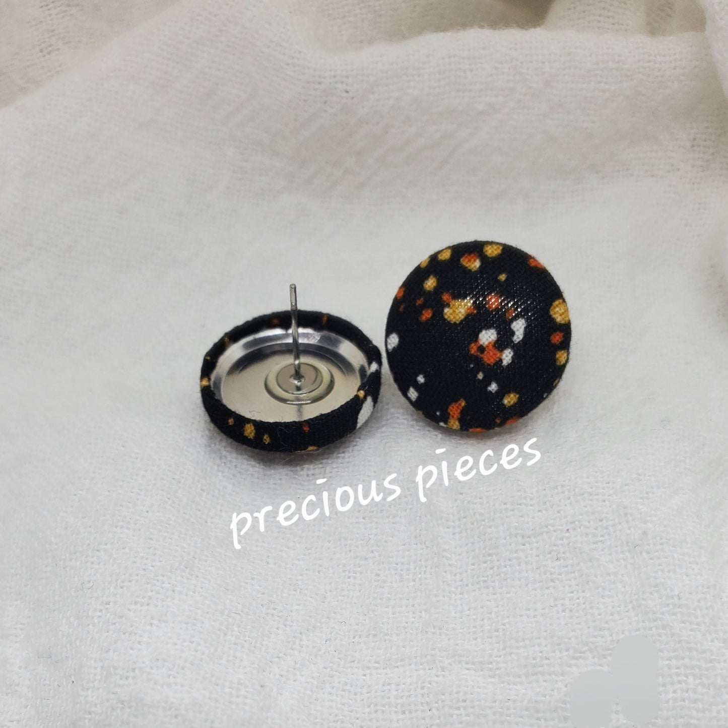 Black w/ Multicolored Polka-dot Halloween Fabric Earrings