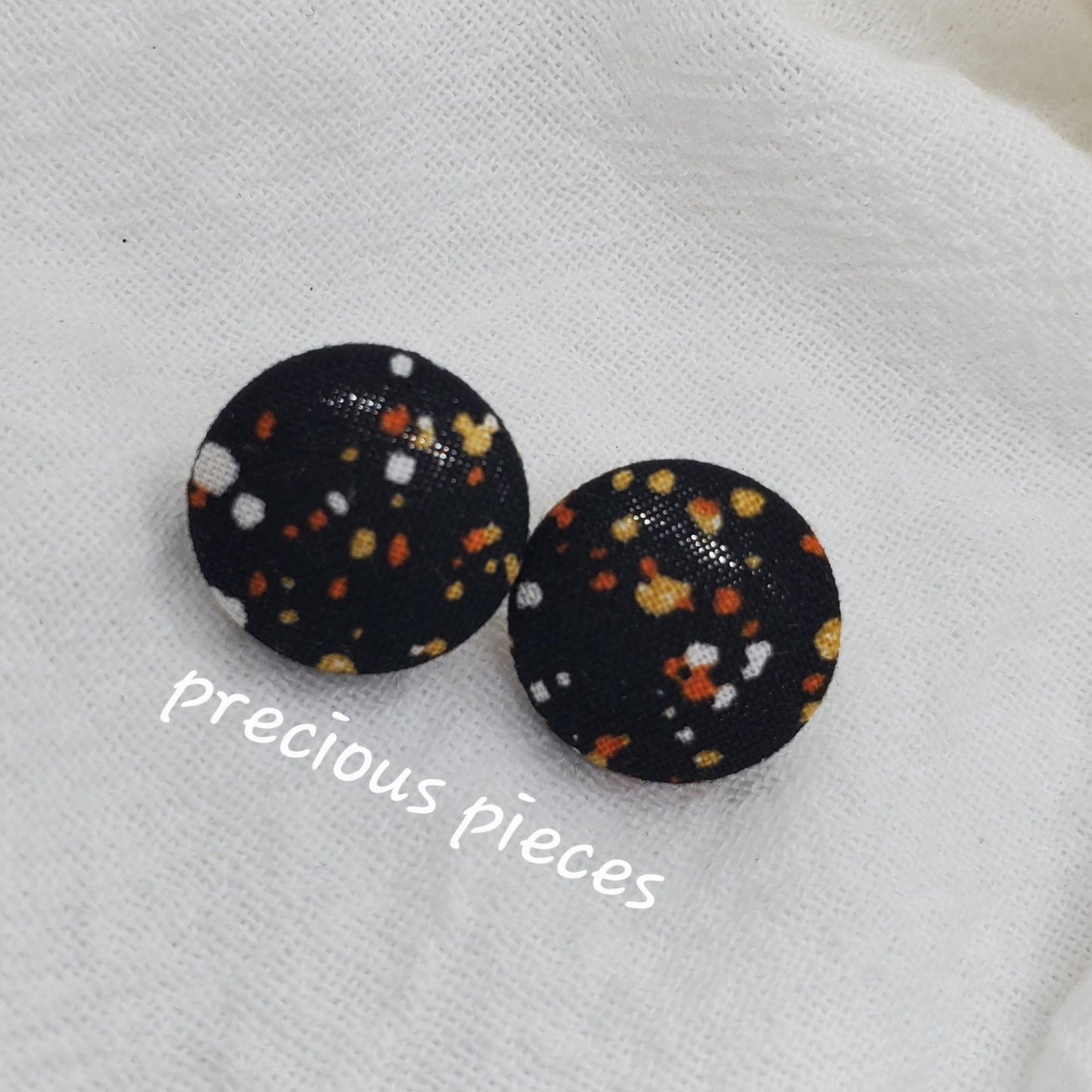 Black w/ Multicolored Polka-dot Halloween Fabric Earrings