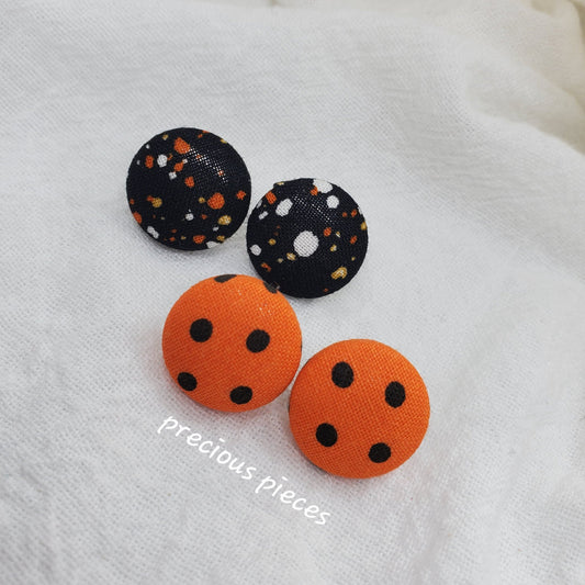 Black Multicolored Polka-dot Halloween Fabric Earrings