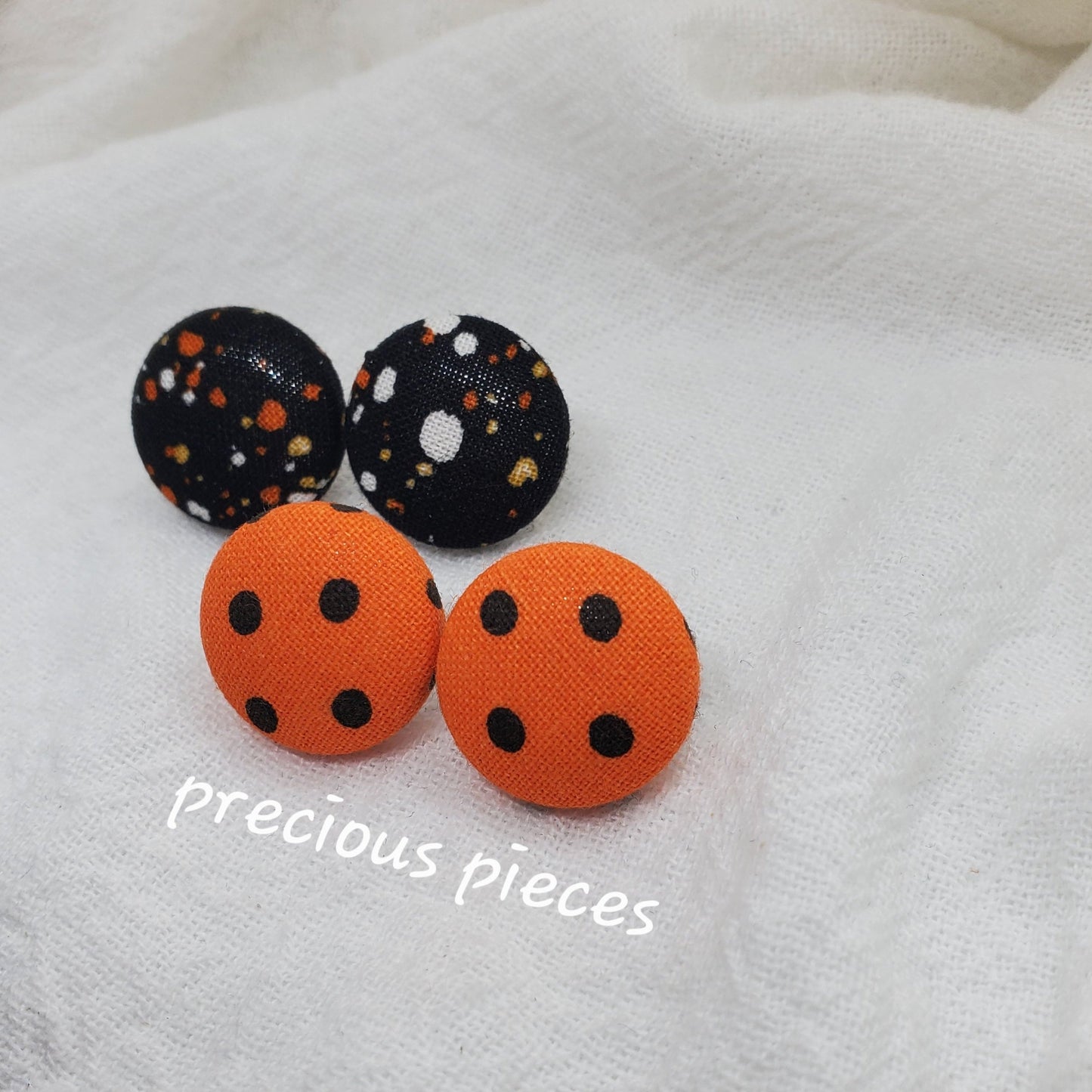 Black Multicolored Polka-dot Halloween Fabric Earrings