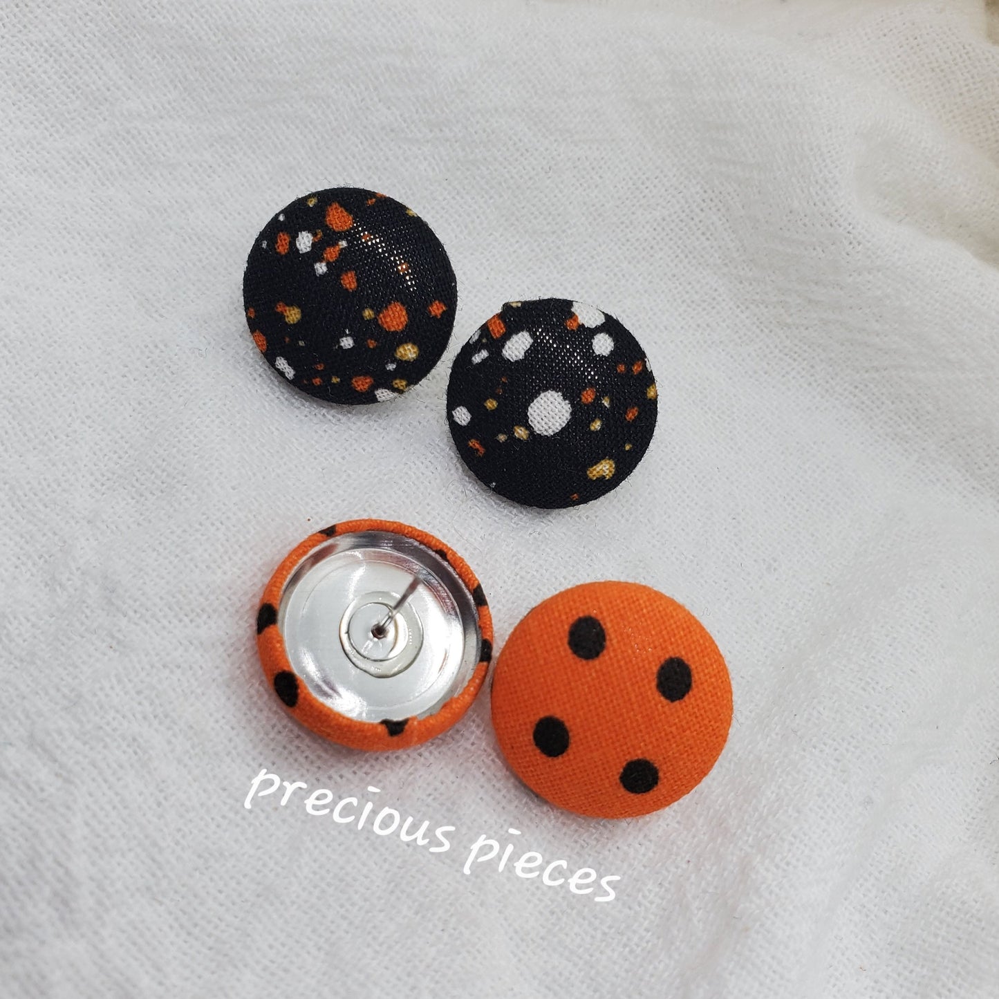 Black Multicolored Polka-dot Halloween Fabric Earrings