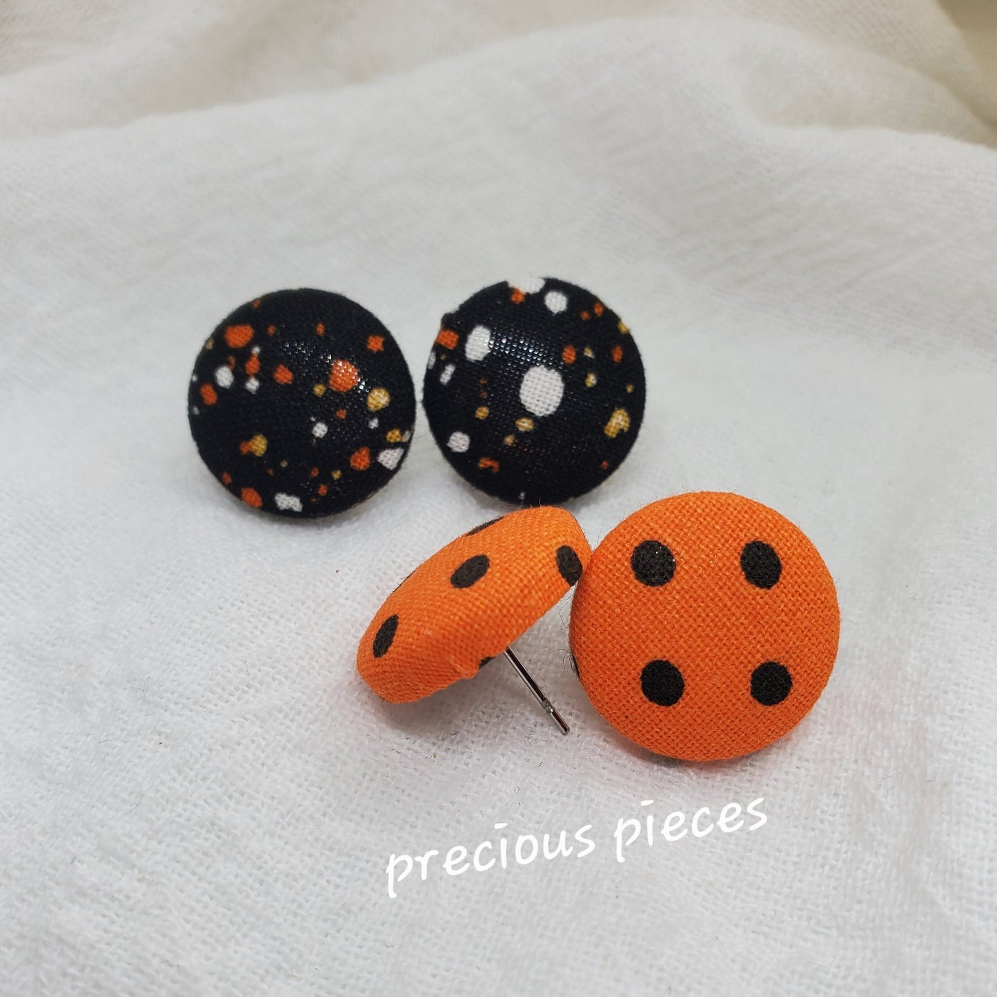 Black Multicolored Polka-dot Halloween Fabric Earrings